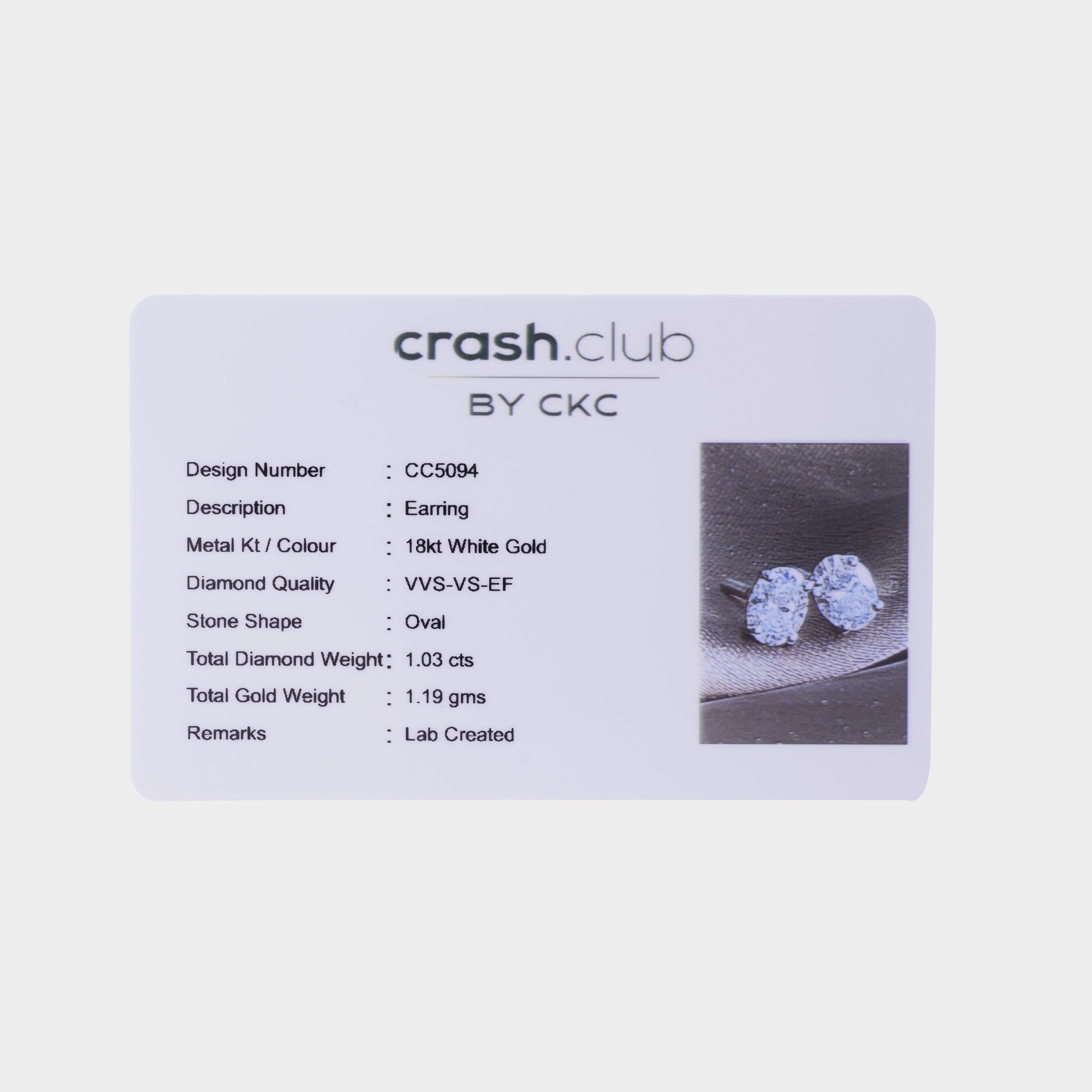 Oval-Shaped 1.03 Carat Pair Lab-Grown Solitaire Diamond Ear Studs | SKU : 0020135546 - crash.club by CKC