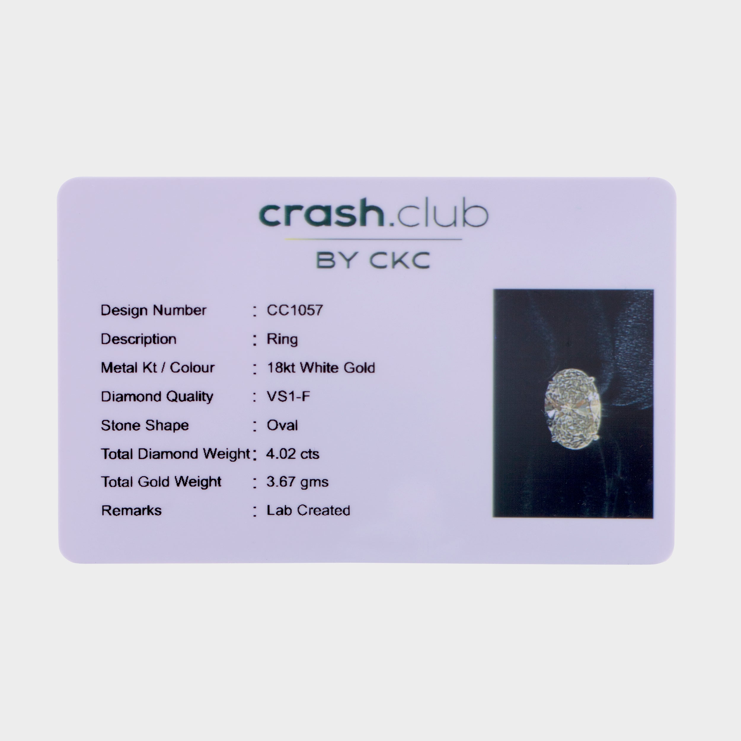 Oval Shaped 4.02 Carat Lab-Grown Solitaire Ring | SKU : 0020246006 - crash.club by CKC
