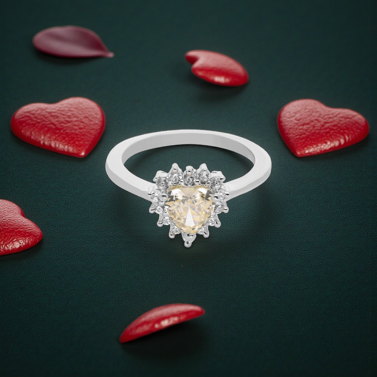 Sterling Silver Yellow Heart Sunburst Halo Ring — Valentine Collection | SKU: 0022621405, 0022621412, 0022621429, 0005682539, 0005682546, 0005682553, 0005682560, 0005682577, 0005682584, 0005682591