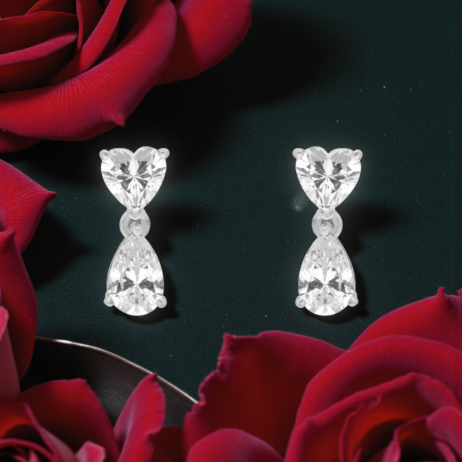 Sterling Silver Double Heart Drop Stud Earrings — Valentine Collection | SKU: 0022621498, 0022621504, 0022621511, 0005682744, 0005682751, 0005682768, 0005682775, 0005682782, 0005682799, 0005682805