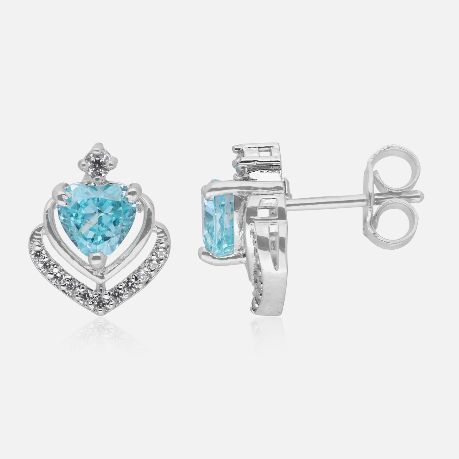 Sterling Silver Blue Heart Halo Stud Earrings – Valentine Collection | SKU : 0022621696, 0022621719, 0022621733, 0005683185, 0005683208, 0005683222, 0005683246, 0005683260, 0005683284, 0005683307