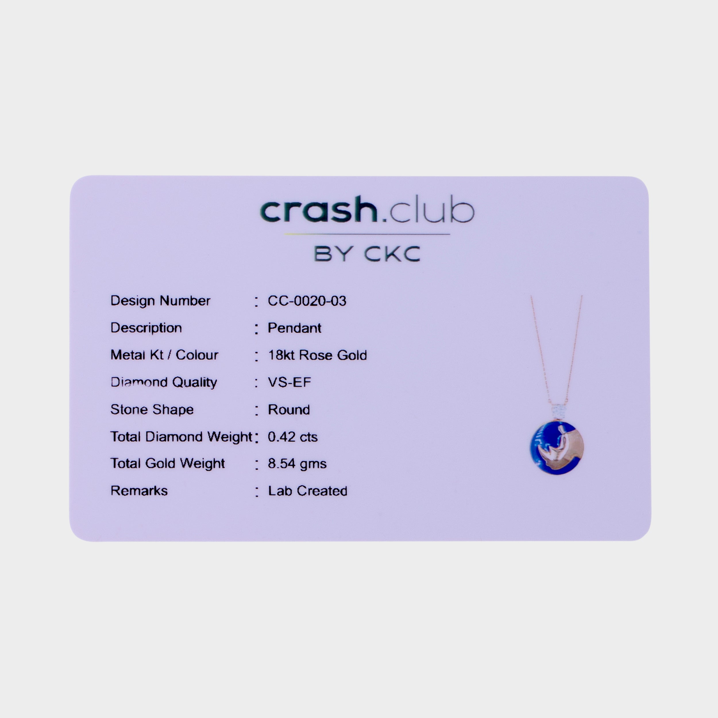 Round Brilliant 0.42 Carat Blue Rhino Lab Grown Diamond Chain Pendant | SKU : 0003181935
