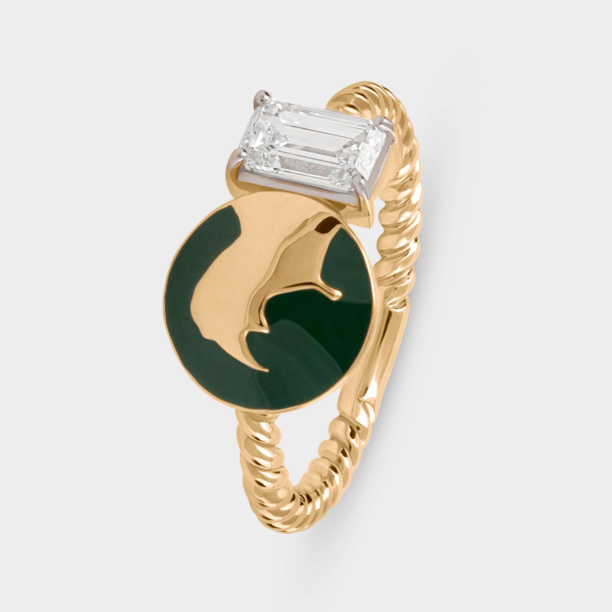 Emerald Cut 0.48 Carat Designer Rhino Diamond Ring in Yellow Gold | SKU : 0003179468