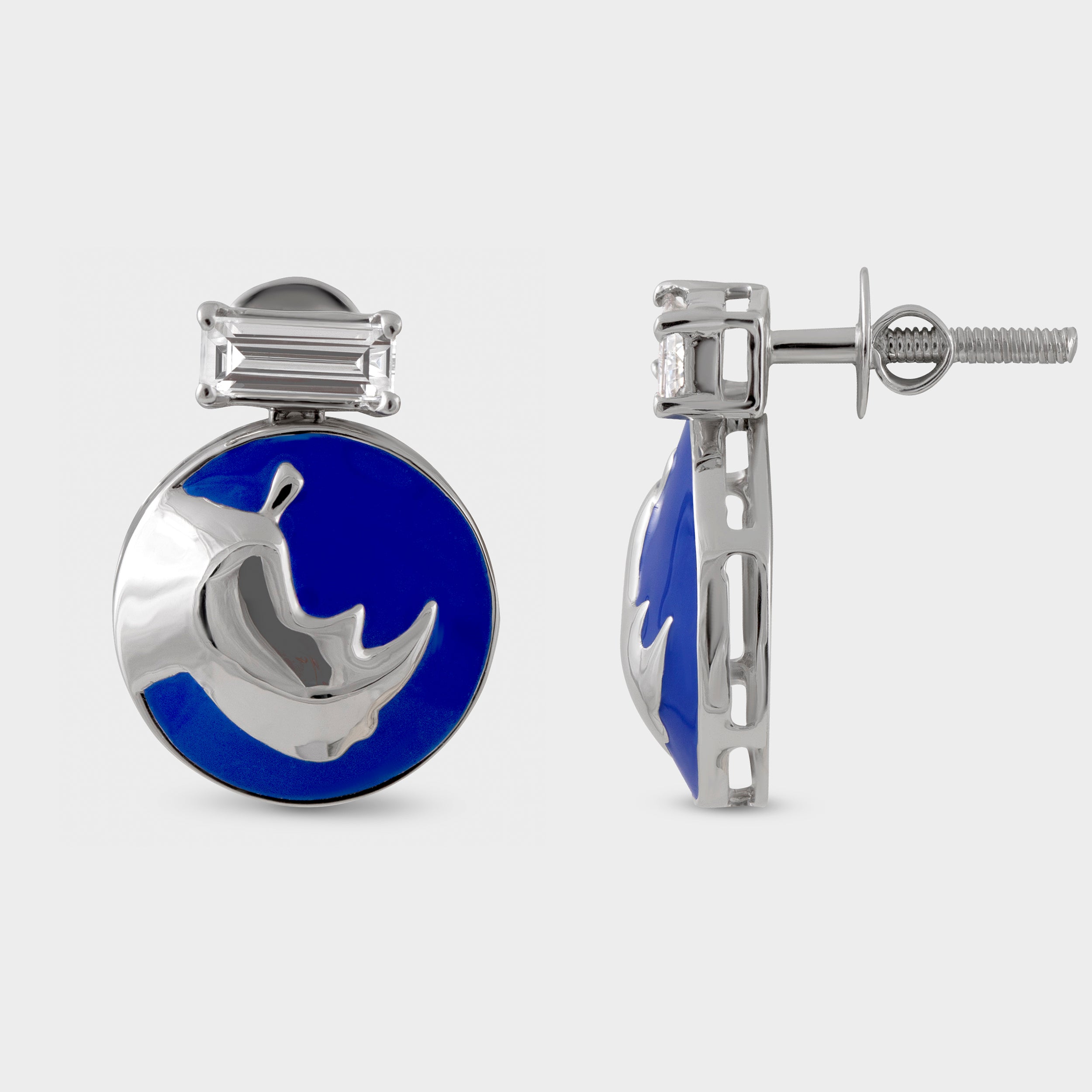 Baguette 0.5 Carat Rhino Motif Pair Lab Grown Diamond Studs | SKU: 0003181447