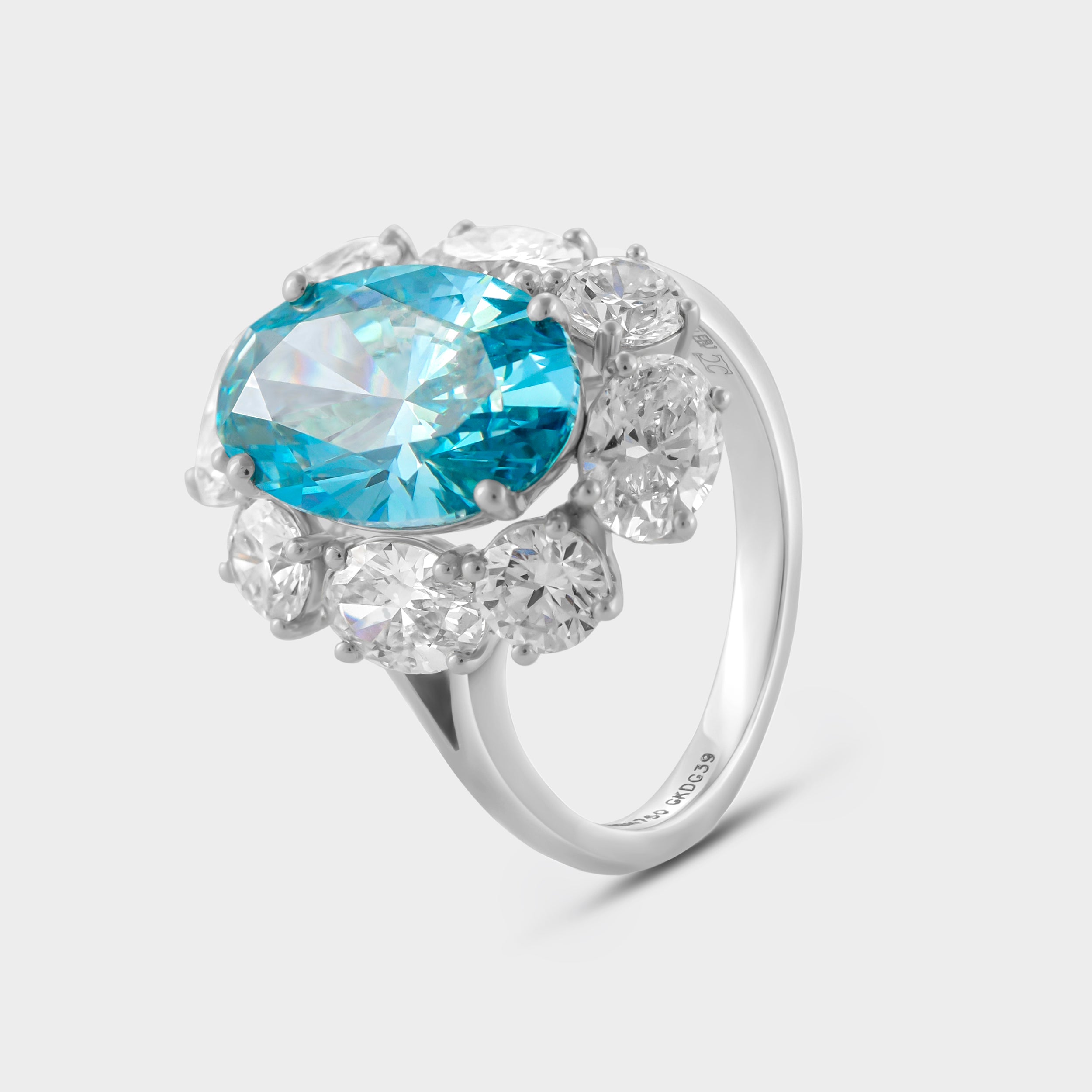 Oval-Cut 3.50 Carat Fancy Vivid Blue White Lab Grown Diamond Ring | SKU:0019456140