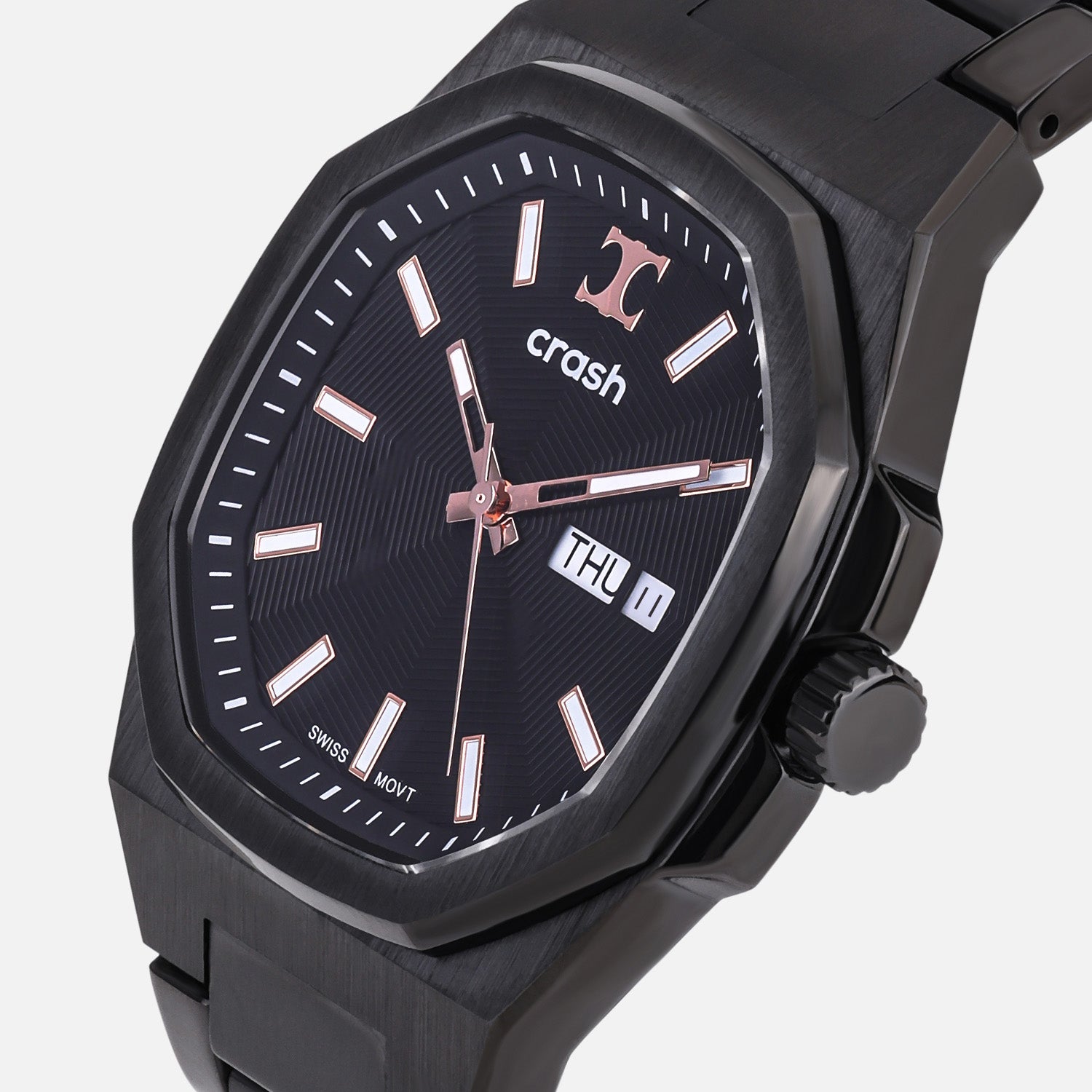 Swiss Movement Octagonal Black Stainless Steel Watch For Men with Black Dial by Crash | SKU : ACC2410