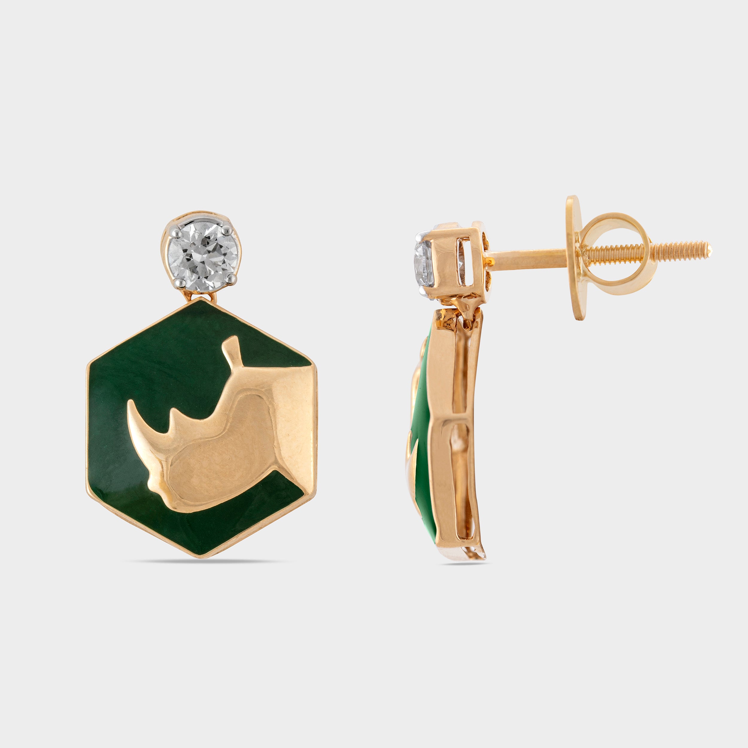 Round Brilliant 0.52 Carat Solitaire Lab-Grown Diamond Eardrops with Rhino Face Design | SKU : 0019510682