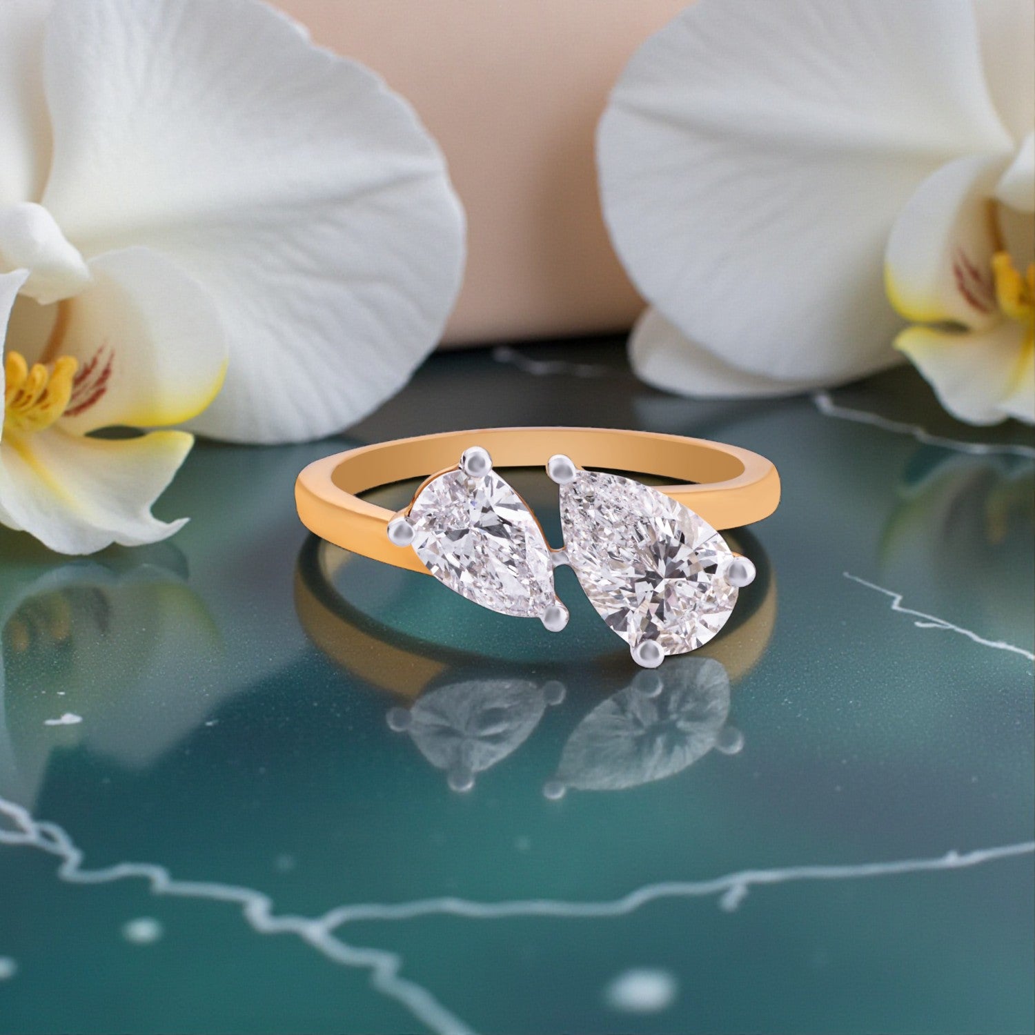 Twin Radiance Lab Grown Pear Diamond Ring in Yellow Gold | SKU : 0004953197