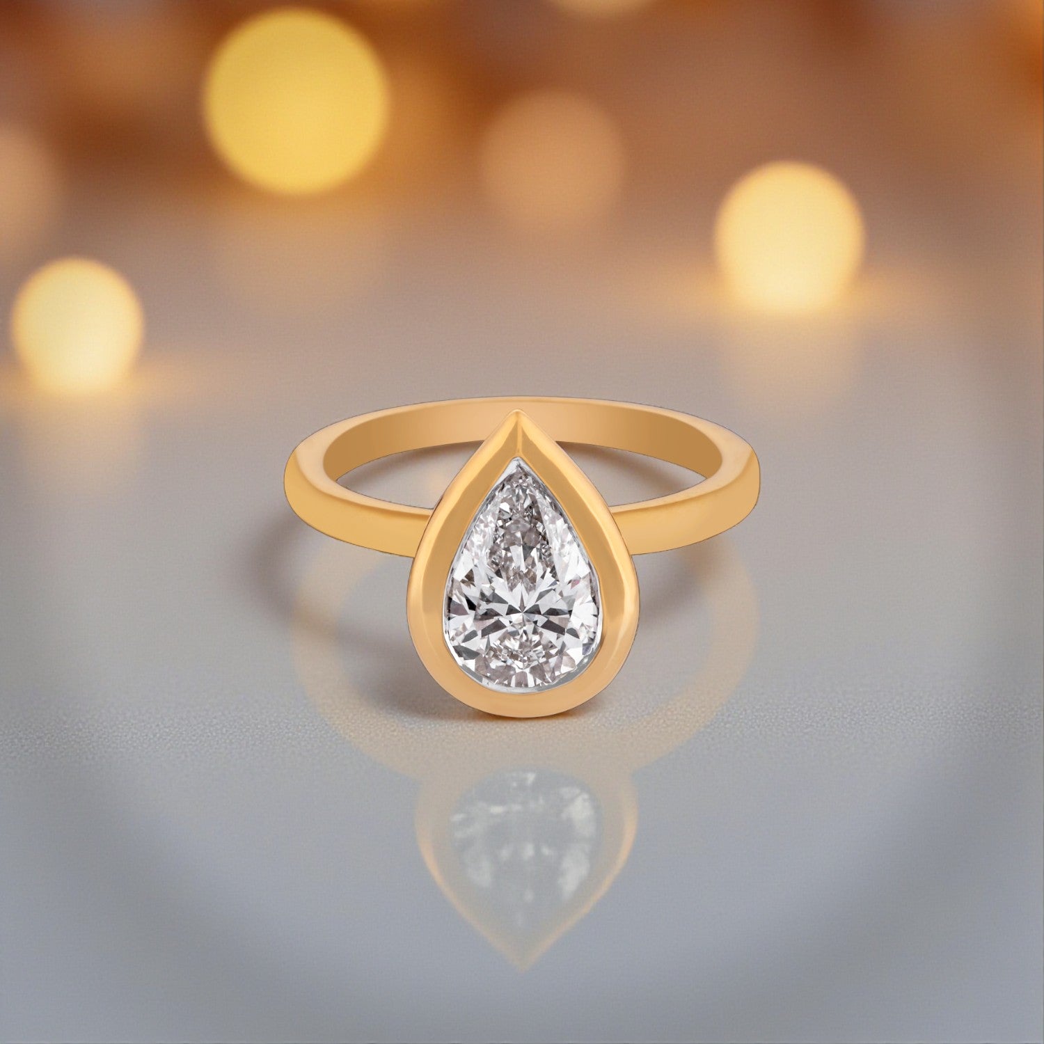 Celeste Drop Lab Grown Pear Cut Diamond Ring in Yellow Gold | SKU : 0004953210