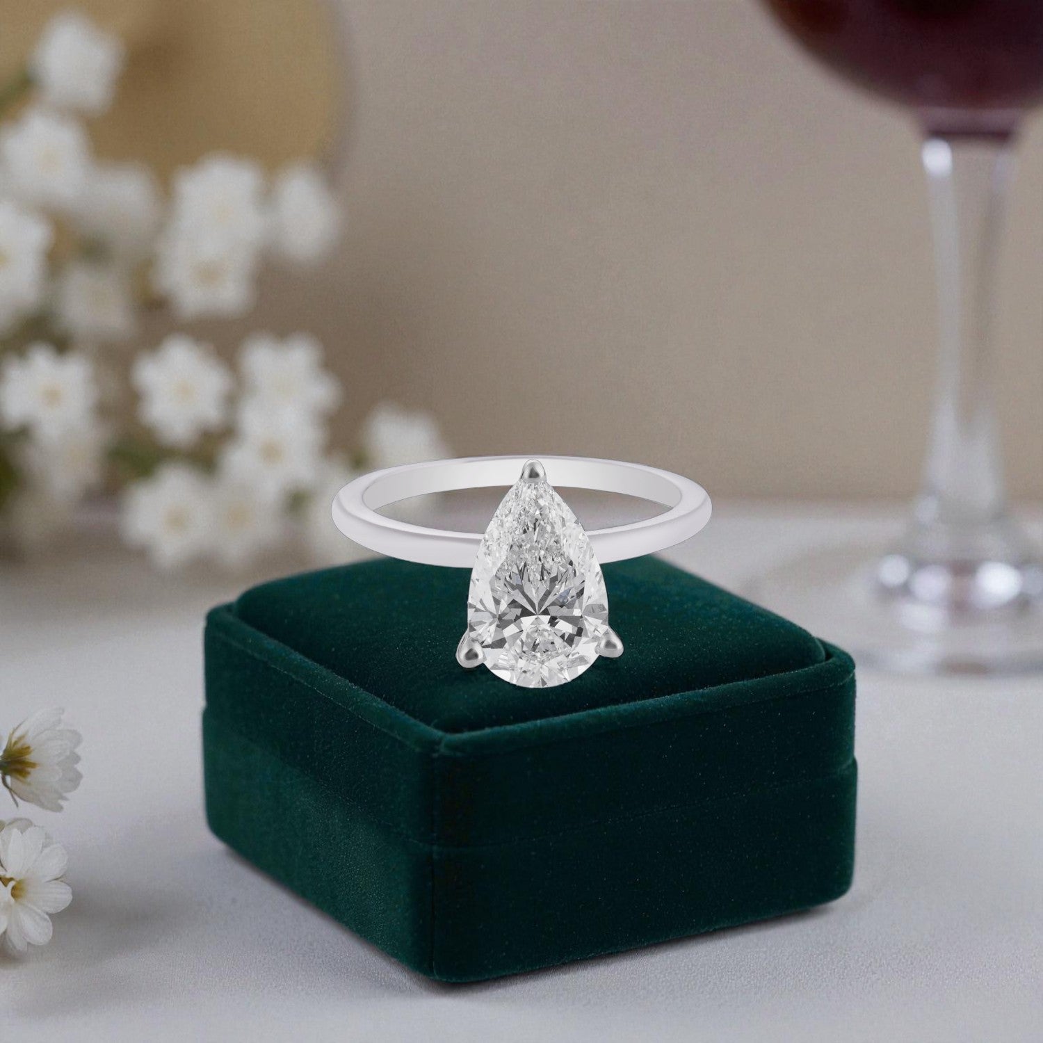 Modern Pear-Shaped Lab-Grown Diamond Solitaire Ring in White Gold | SKU : 0004953234