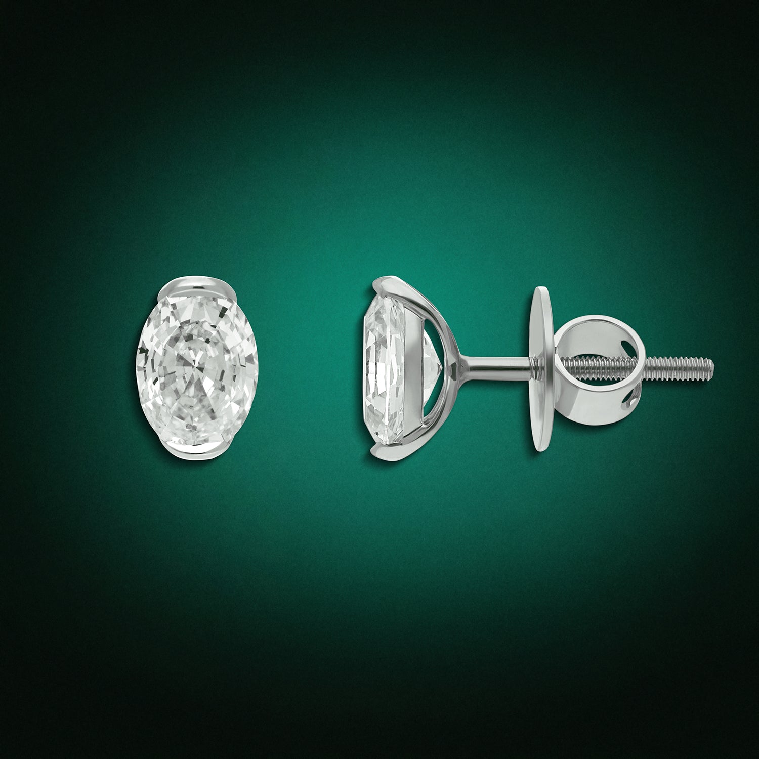 White Gold Stud Earrings with Oval Step-Cut Lab-Grown Diamonds | SKU : 0021929908
