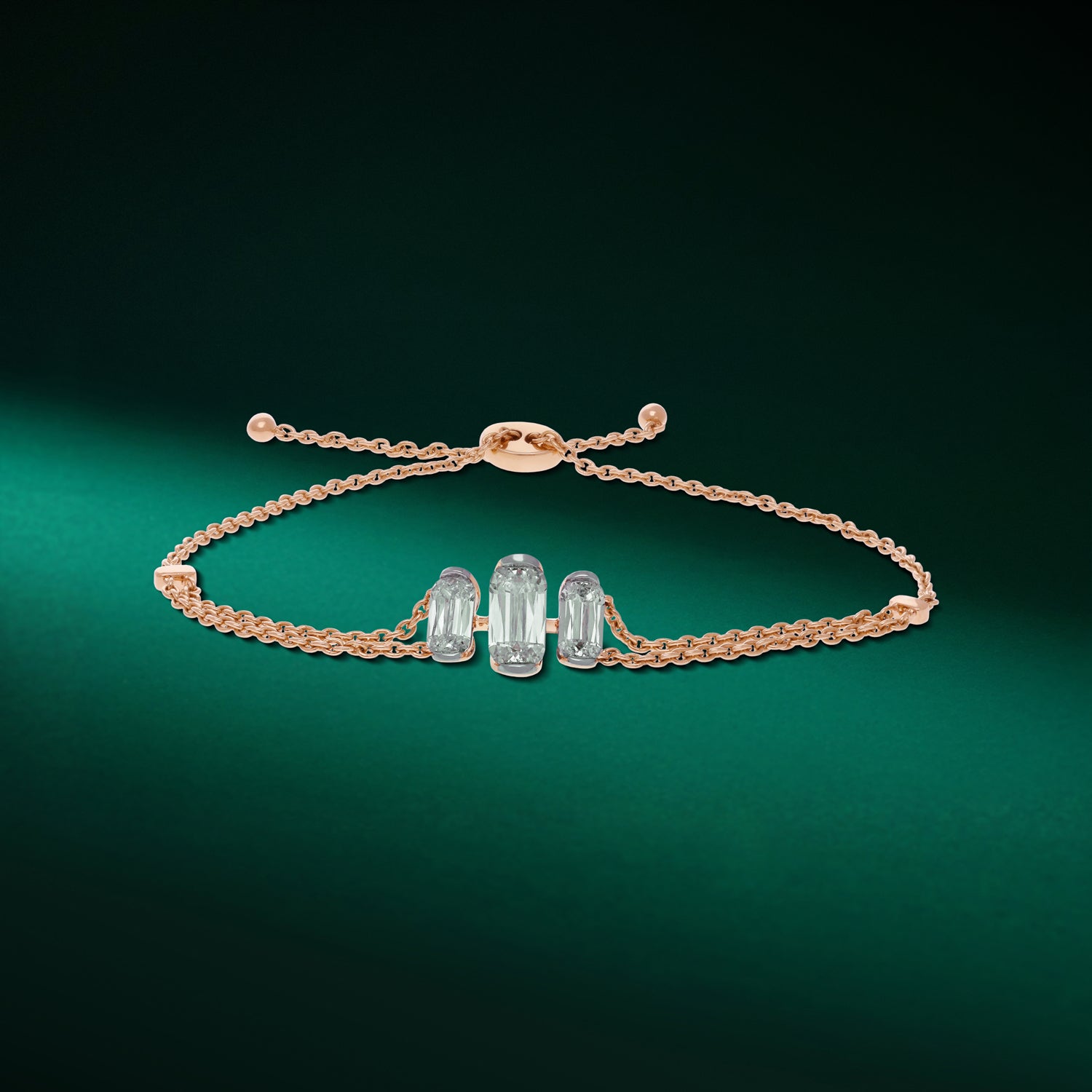 Rose Gold Adjustable Bracelet with Elongated Cushion-Cut Lab-Grown Diamonds | SKU : 0021916878