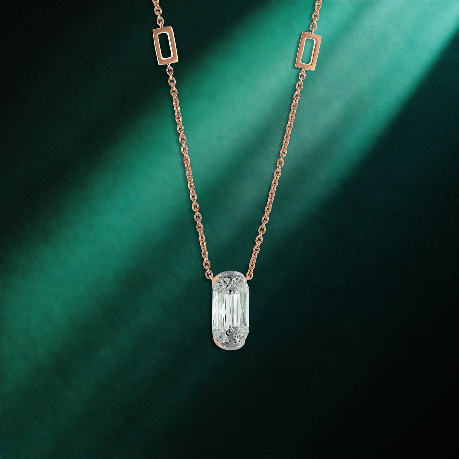 Rose Gold Chain Necklace with Elongated Cushion-Cut Lab-Grown Diamond | SKU : 0021916847