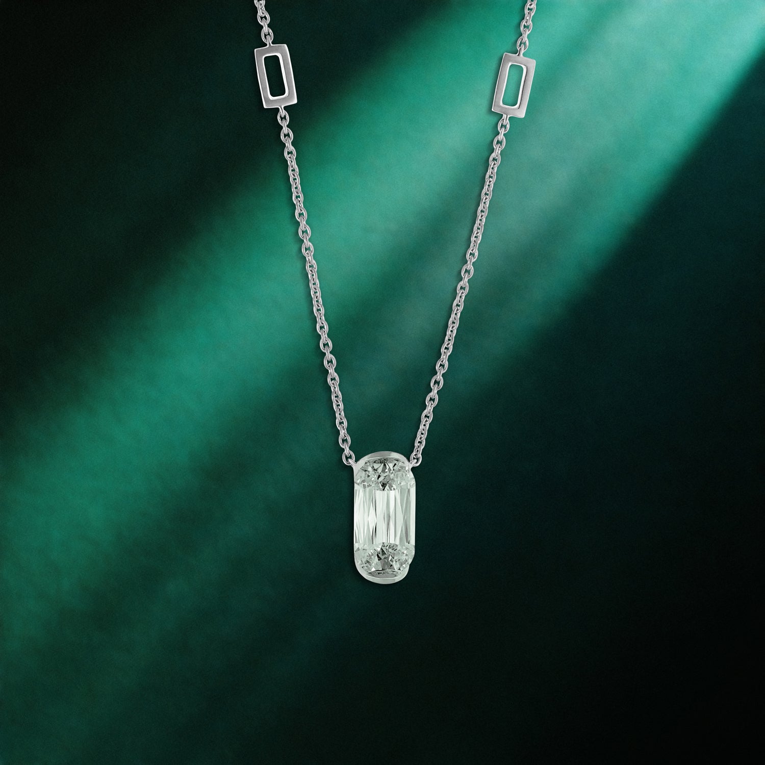 White Gold Chain with Elongated Cushion-Cut Lab-Grown Diamond Pendant | SKU : 0021938580