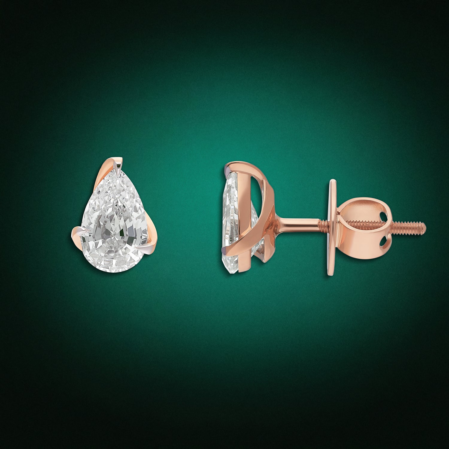 Gold Stud Earrings with Pear-Cut Lab-Grown Diamonds in Prong-Set Wrap Design | SKU : 0003759585