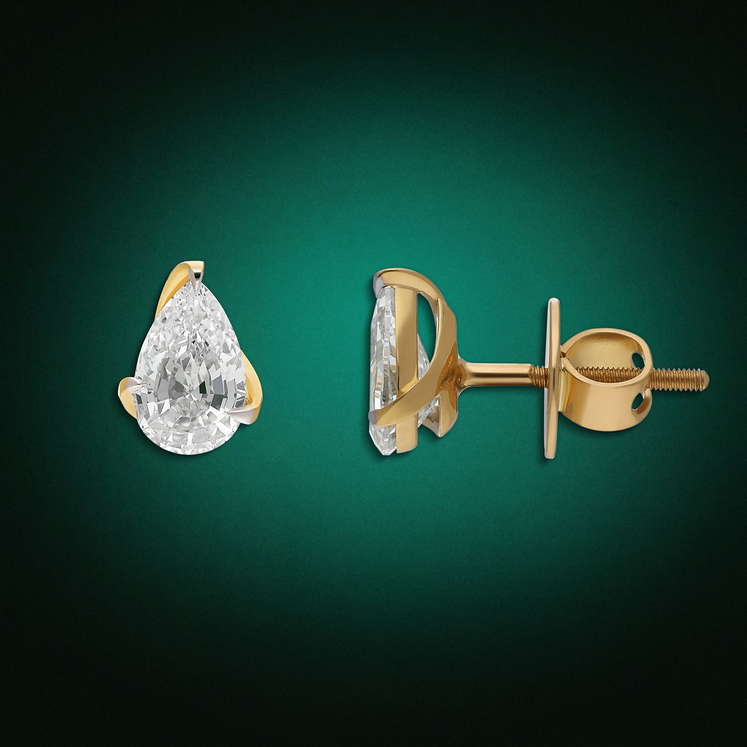 Gold Stud Earrings with Pear Step-Cut Lab-Grown Diamonds in Sculpted Wrap Setting | SKU : 0021916397