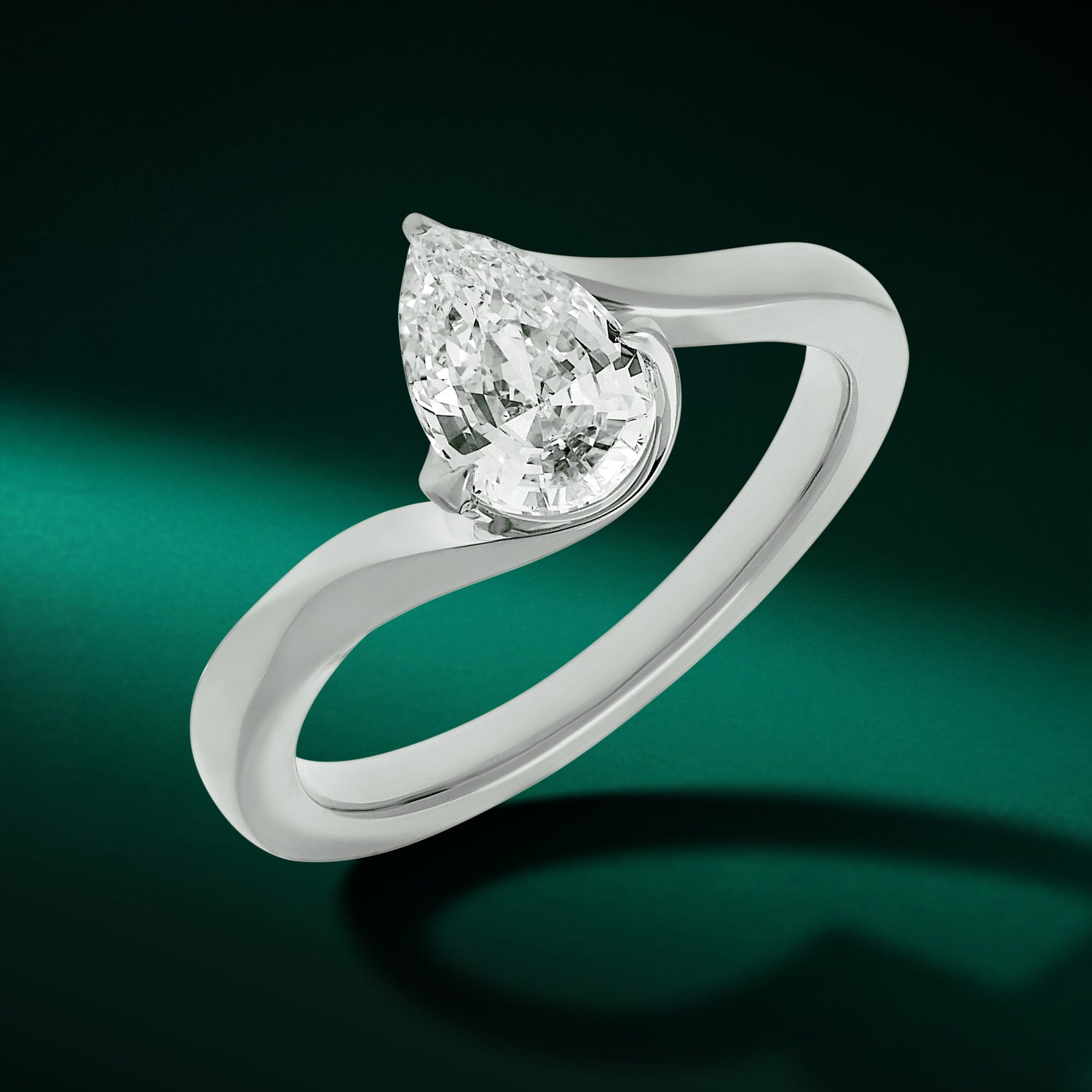 Pear Step-Cut Lab Grown Diamond Ring in 18K White Gold | SKU : 0021938740