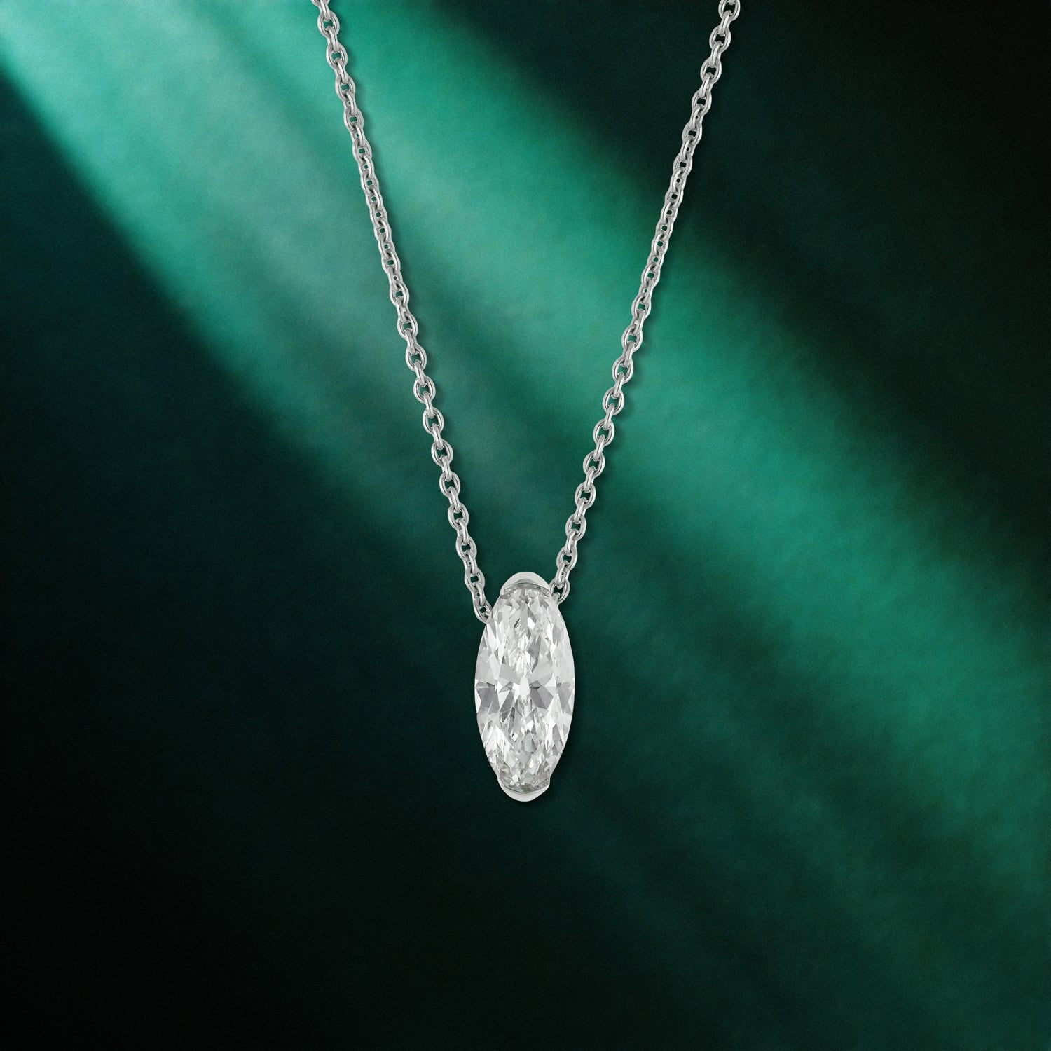 Roval-Cut Lab Diamond Pendant in 18K White Gold | SKU : 0021929977