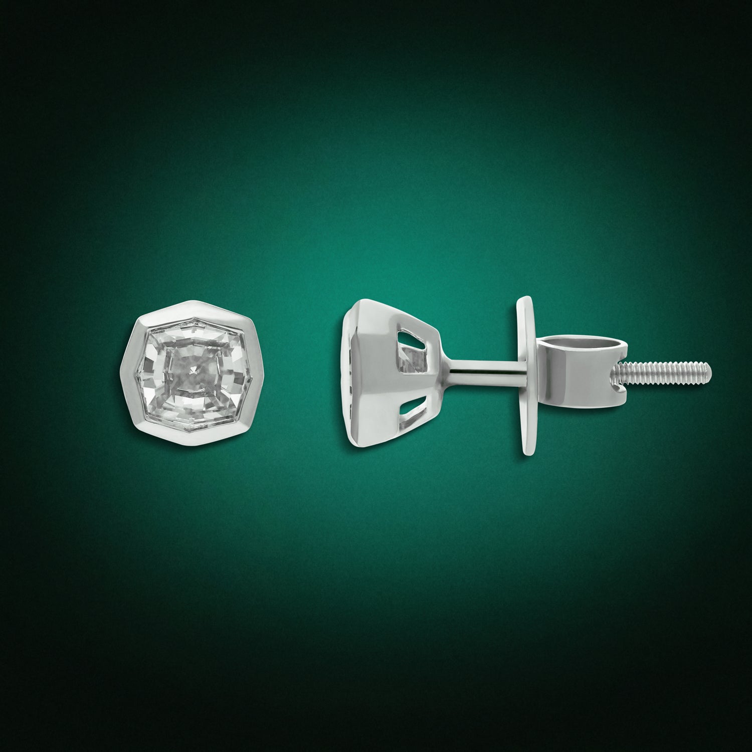 White Gold Stud Earrings with Octagon Step-Cut Lab-Grown Diamonds | SKU : 0021929861