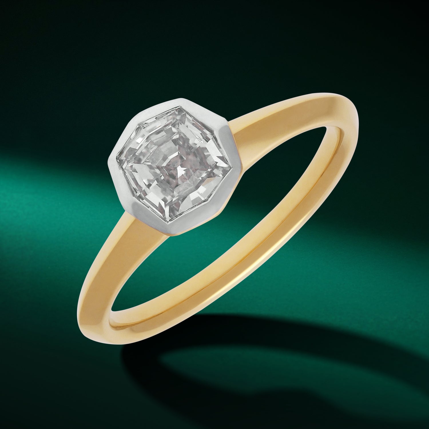 Gold Ring with Octagonal Cushion-Cut Lab-Grown Diamond in Hexagon Bezel Setting | SKU : 0021911637