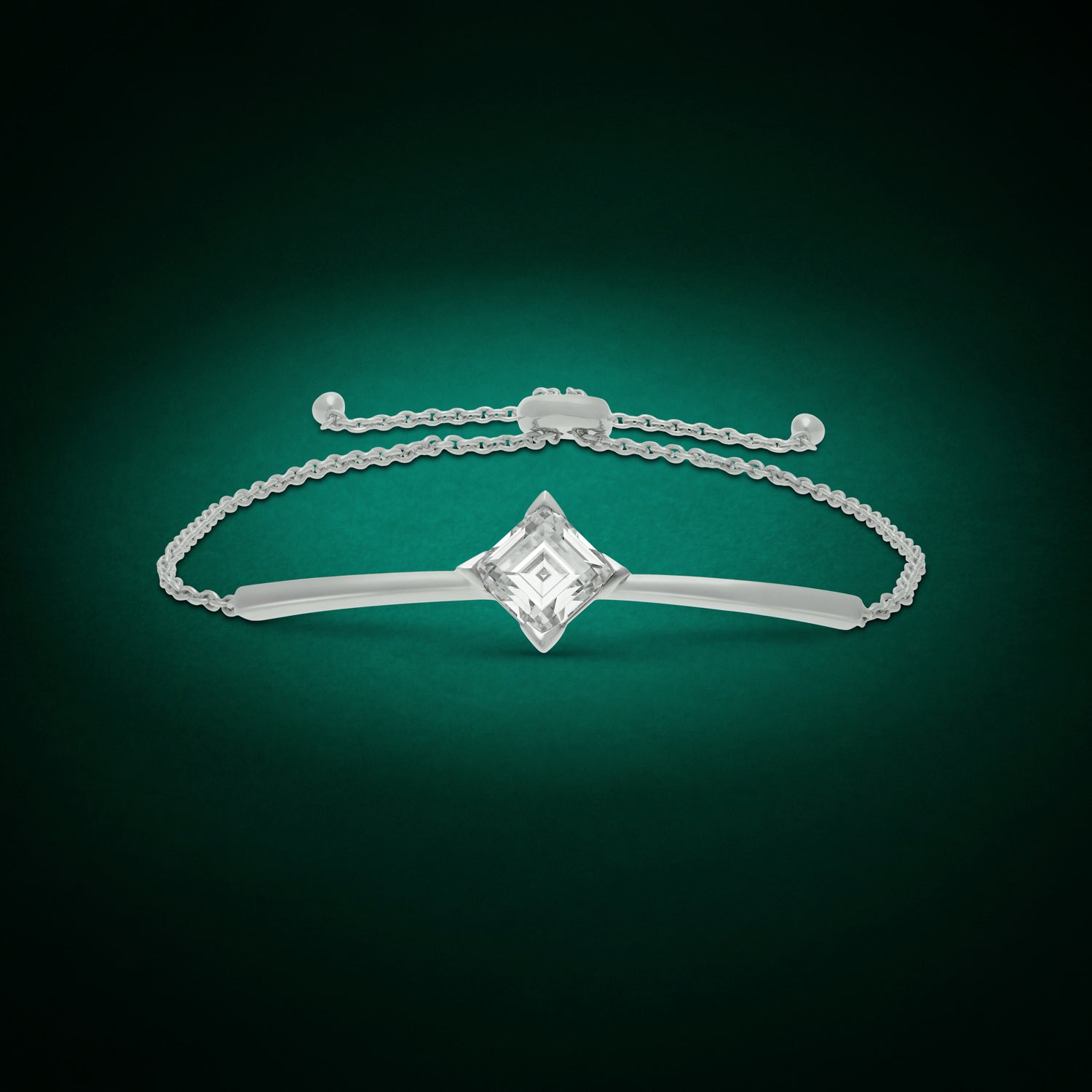 White Gold Bangle Bracelet with Square Step-Cut Lab-Grown Diamond | SKU : 0021938719