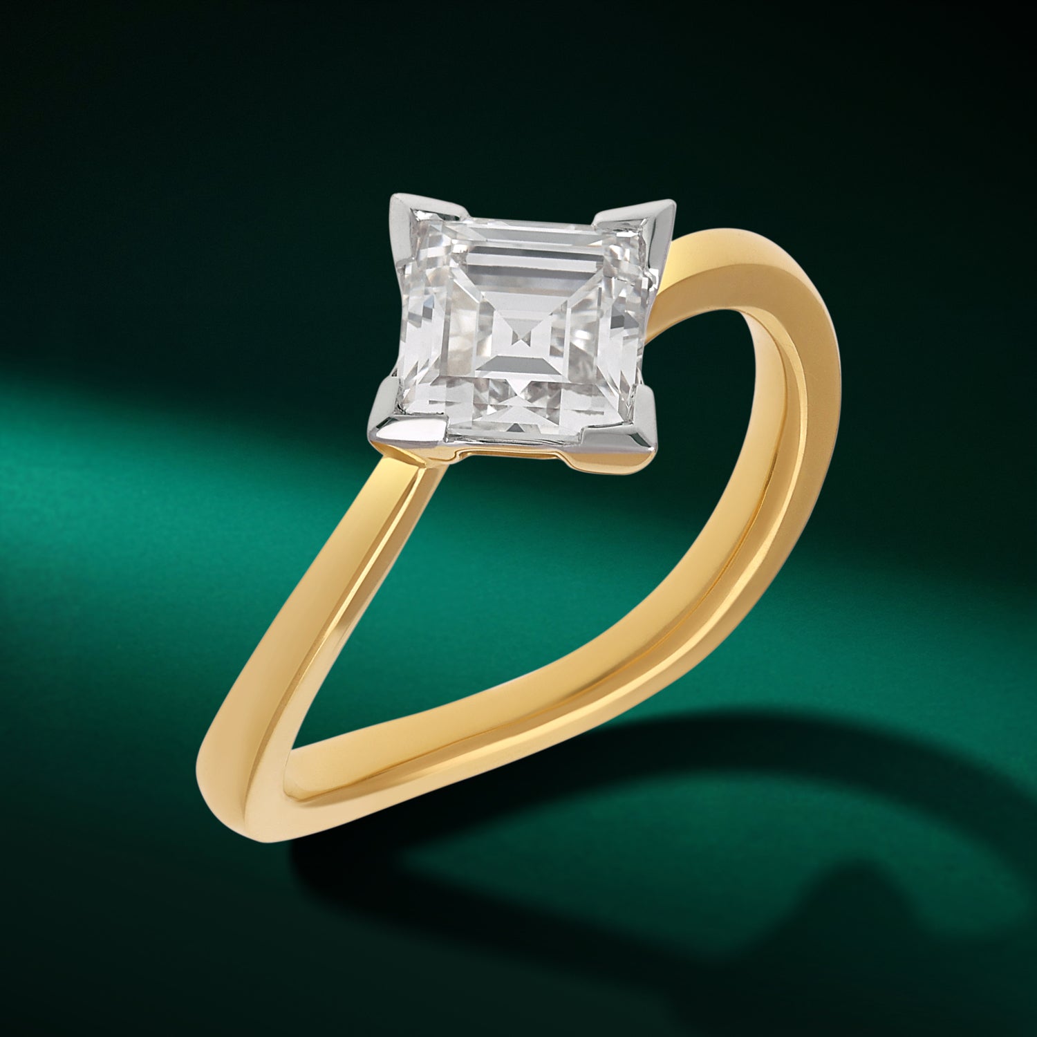 Gold Ring with Square Step-Cut Lab-Grown Diamond in Diamond Silhouette | SKU : 0021916366