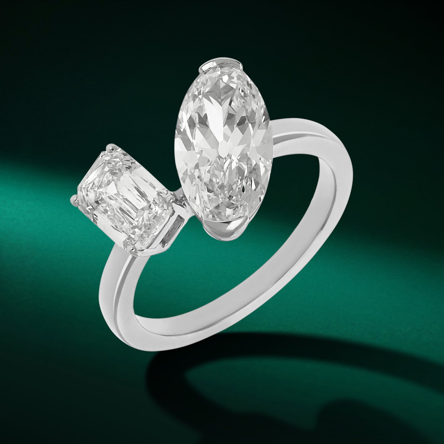 Contemporary Gold Ring with Emerald Step Cut and Roval Cut Lab-Grown Diamonds SKU 0021961359