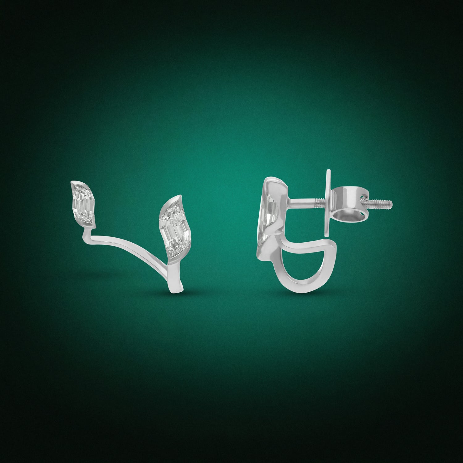 White Gold Ear Tops with Flame-Cut Lab-Grown Diamonds | SKU : 0021941269