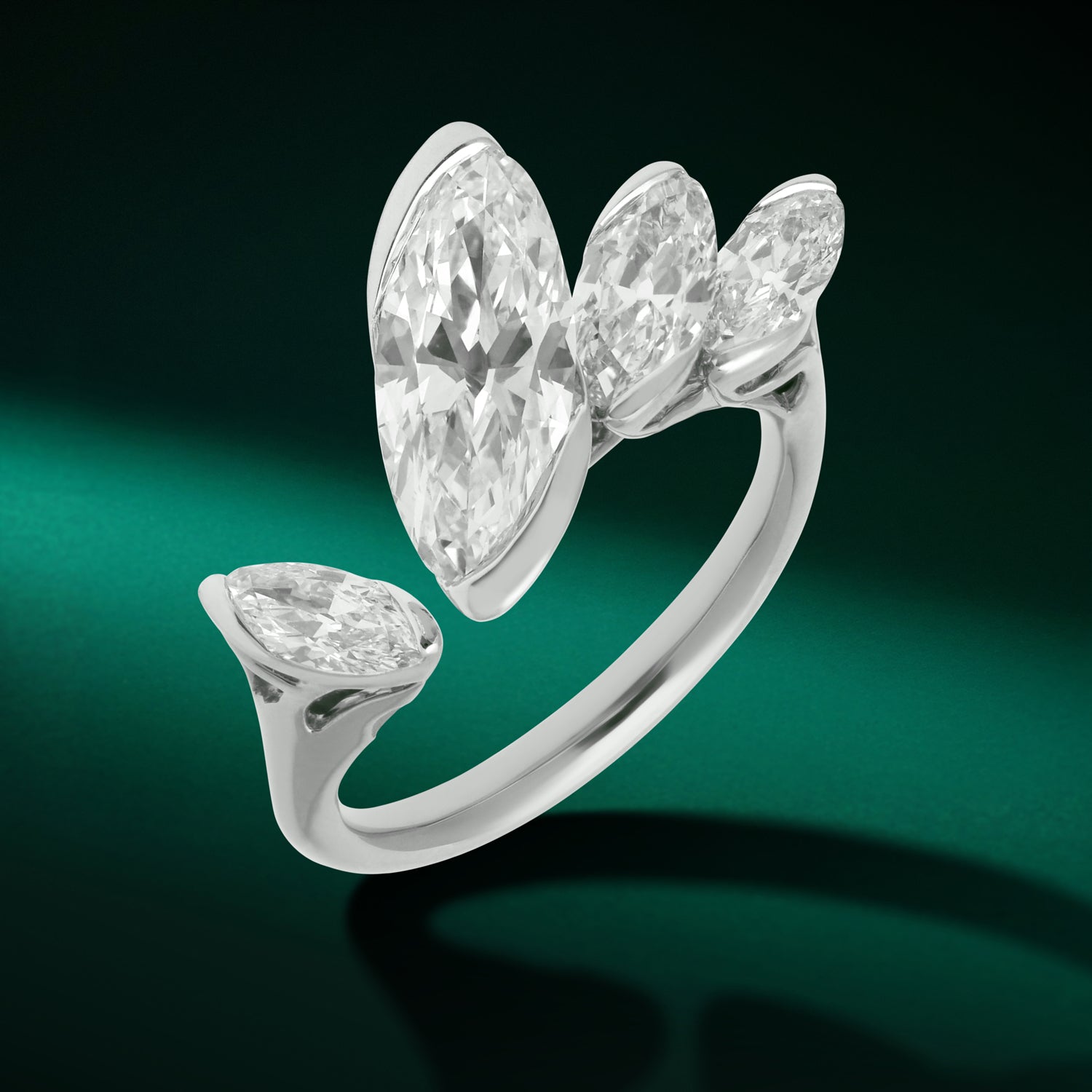 White Gold Ring with Cascading Oval Cut Lab-Grown Diamonds | SKU : 0021963810