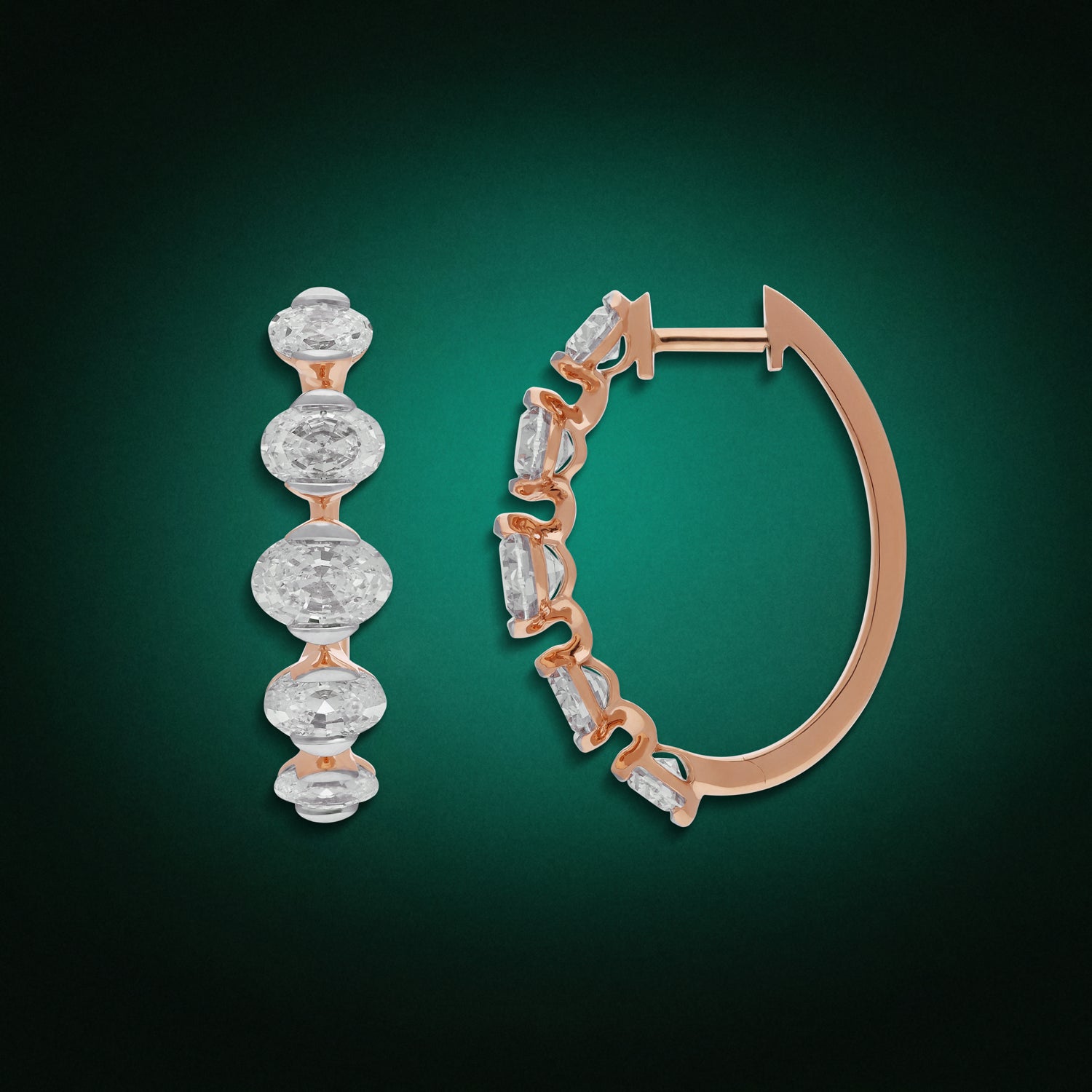 Gold Hoop Earrings with Oval Step-Cut Lab-Grown Diamonds | SKU : 0021923401