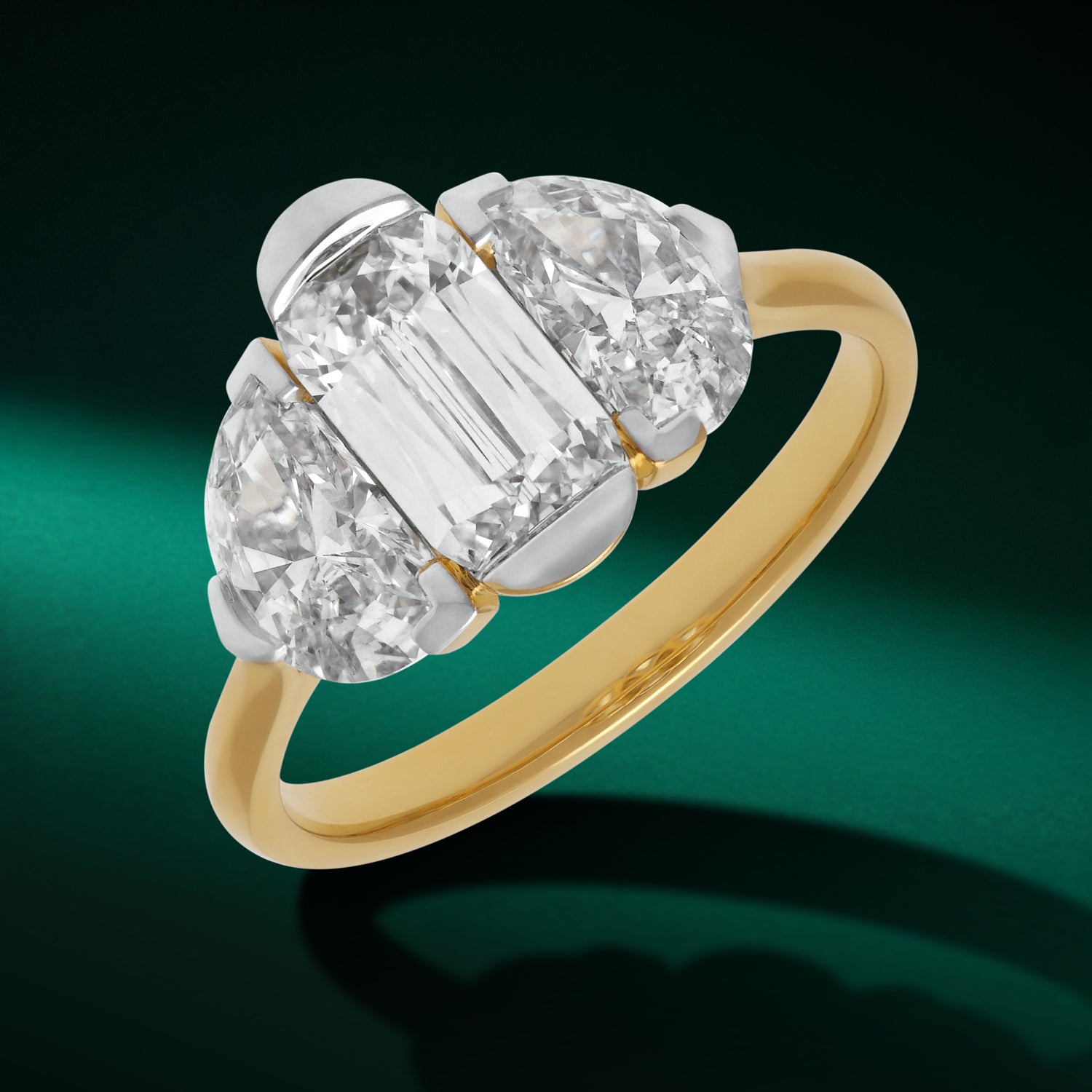 Gold Ring Set with Elongated Cushion and Half-Moon Lab-Grown Diamonds | SKU : 0021923111