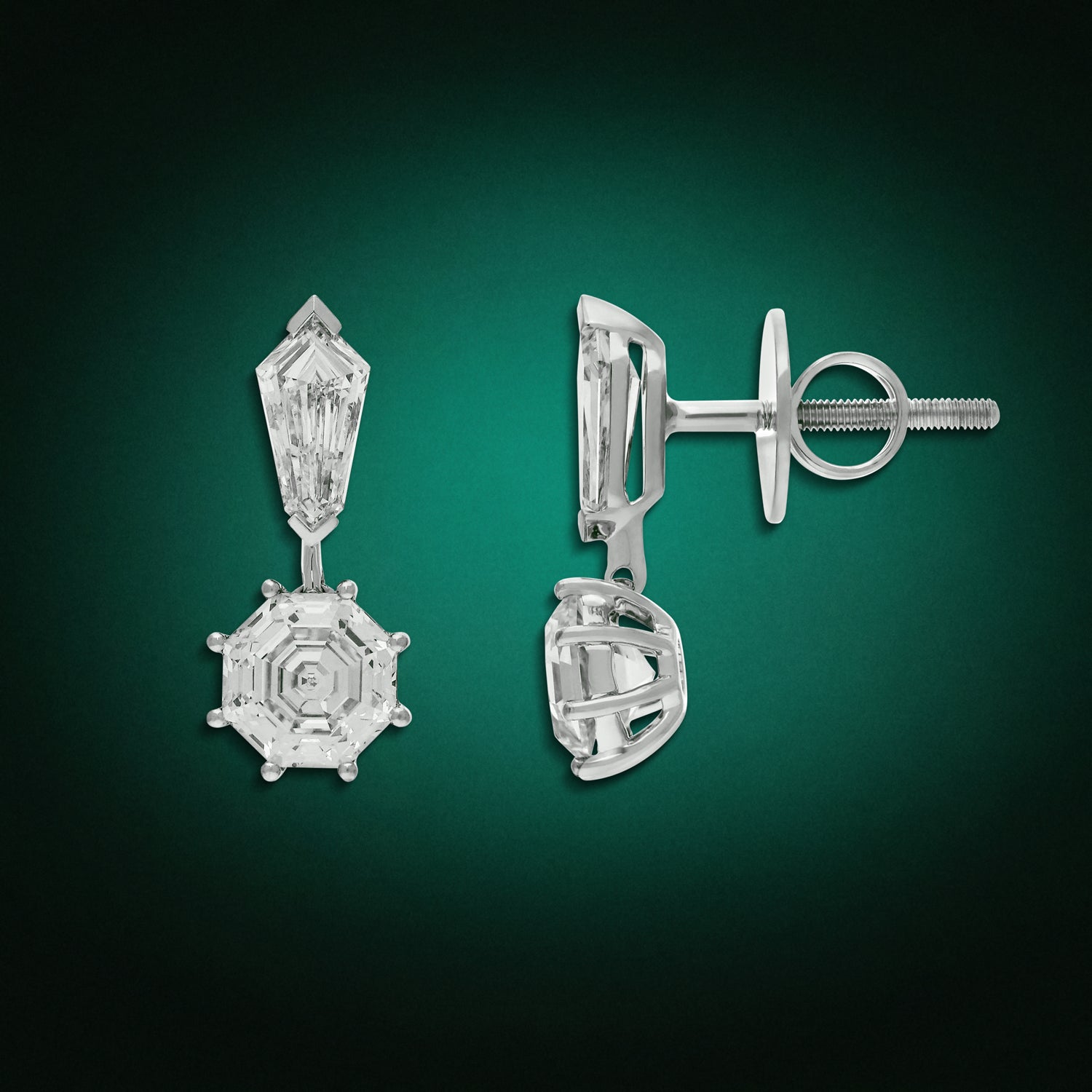 White Gold Earrings with Tie Narrow Pointed and Octagon Step-Cut Lab-Grown Diamonds | SKU : 0021952579