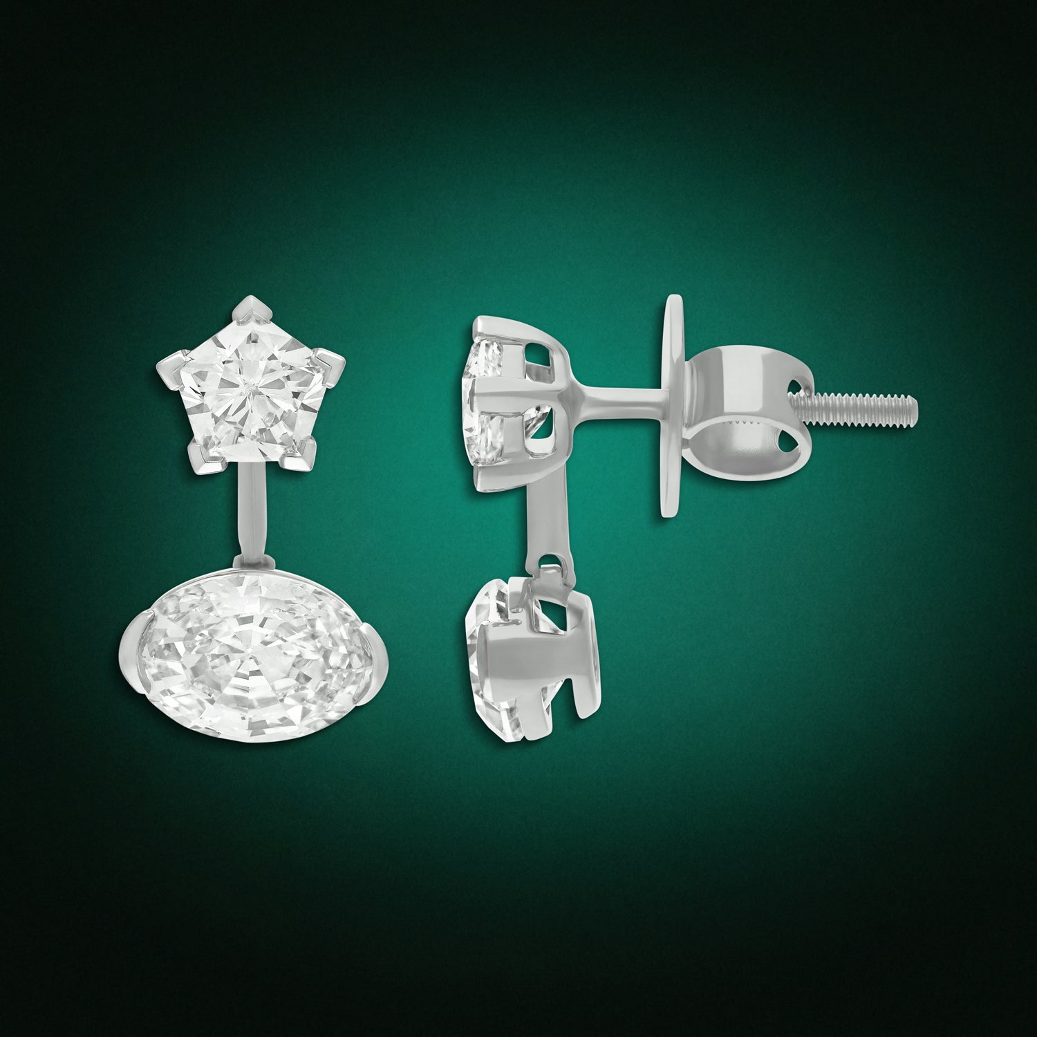 White Gold Earrings Set with Oval Step and Pentagon Cut Lab-Grown Diamonds | SKU : 0021920196