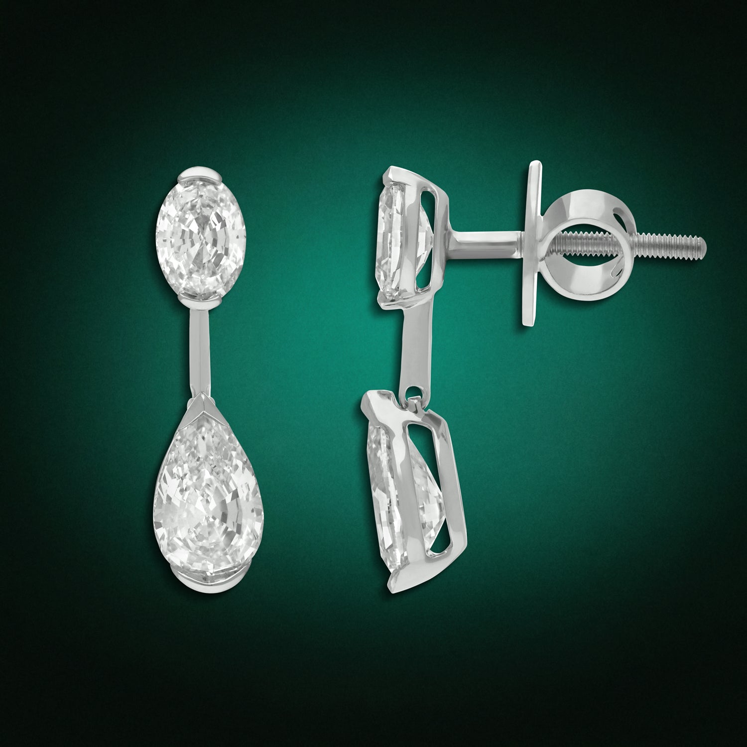 Elegant Gold Drop Earrings with Pear Step Cut & Oval Step Cut Lab-Grown Diamonds | SKU : 0021953897