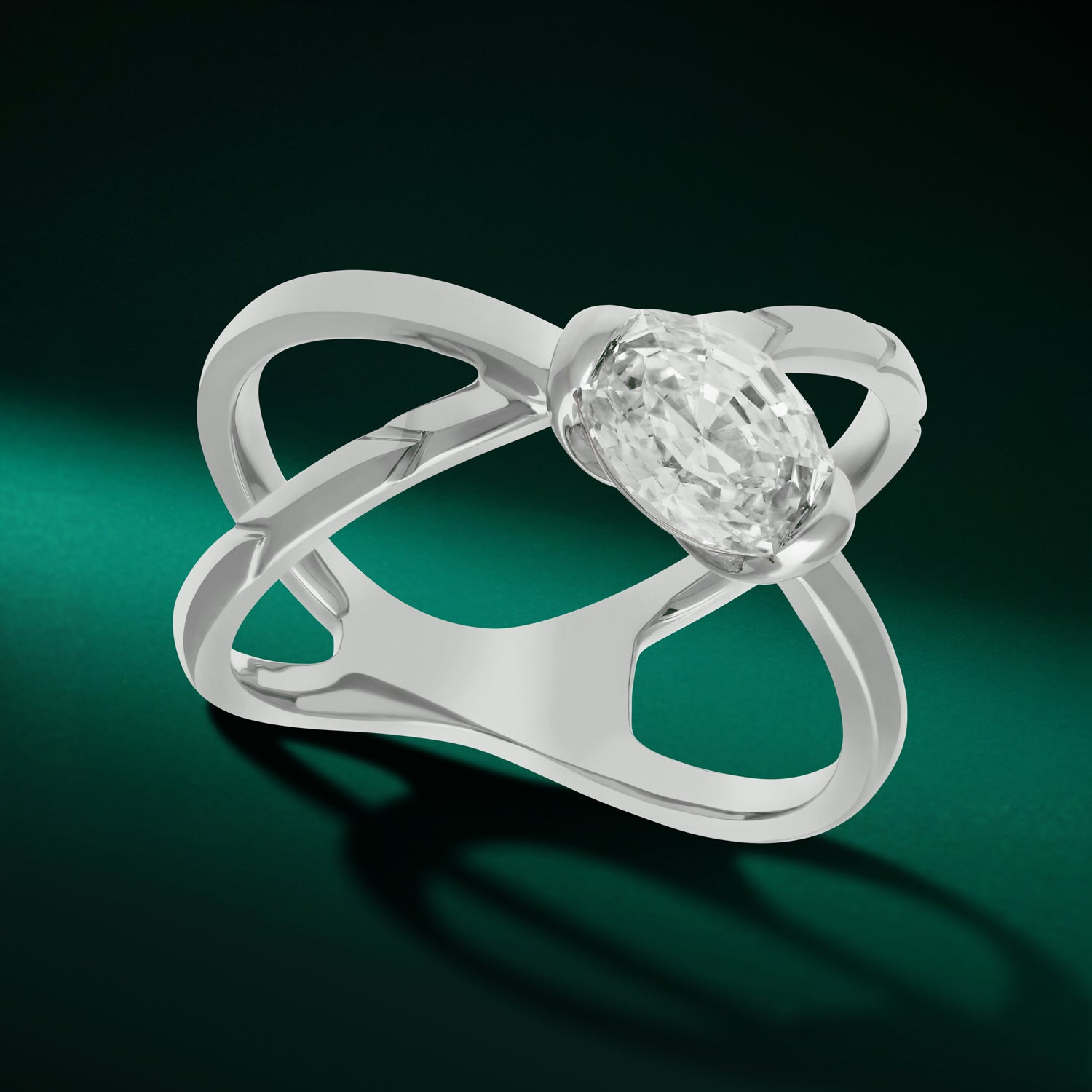 Sculptural Interlace Gold Ring with Exquisite Oval Step-Cut Lab-Grown Diamond | SKU : 0021960161