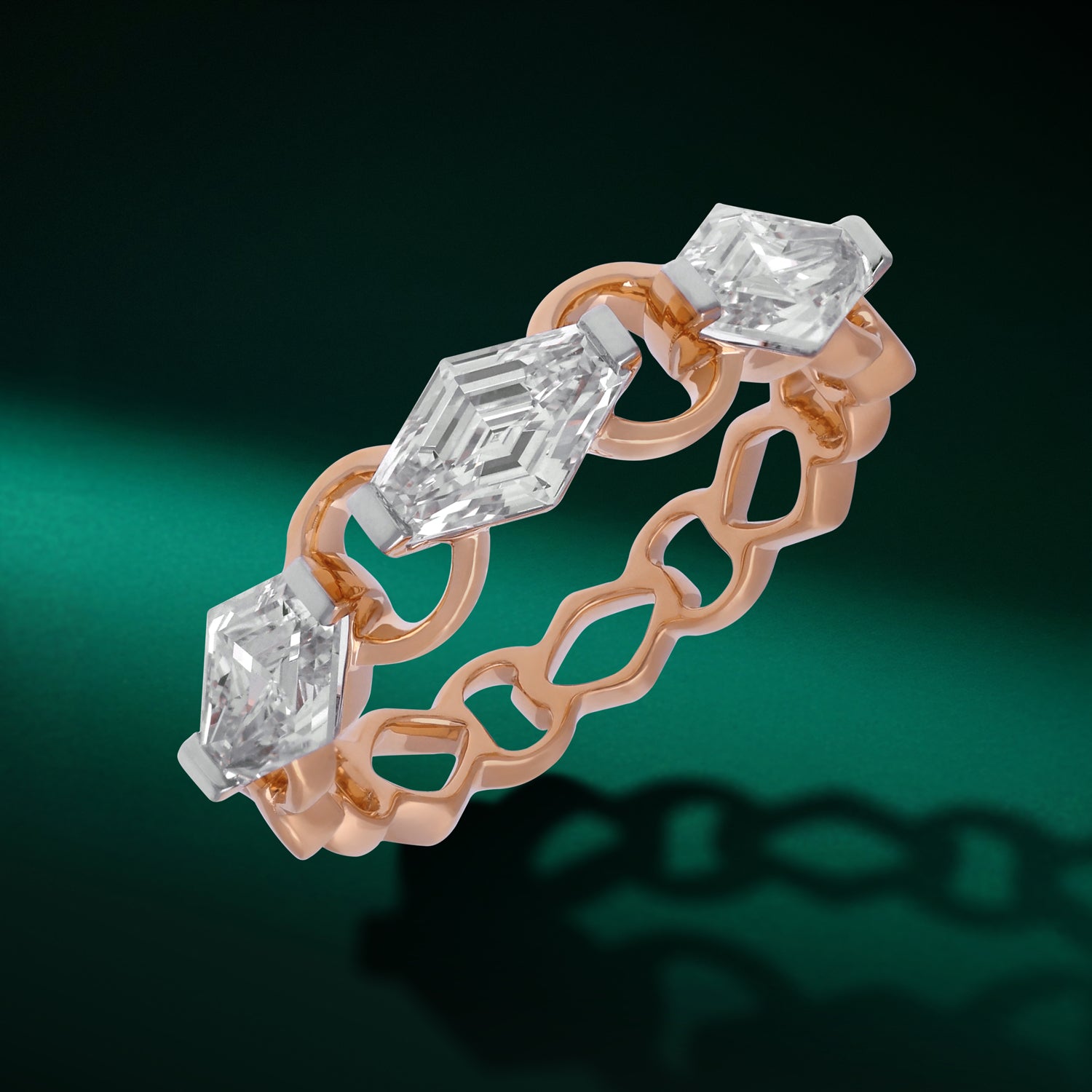 Rose Gold Link Ring with Lozenge Blunt Cut Lab-Grown Diamonds | SKU : 0003761649