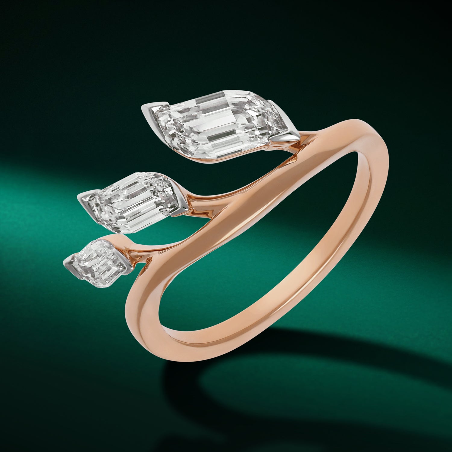 Rose Gold Flame-Cut Lab-Grown Diamond Wrap Ring | SKU : 0021920240