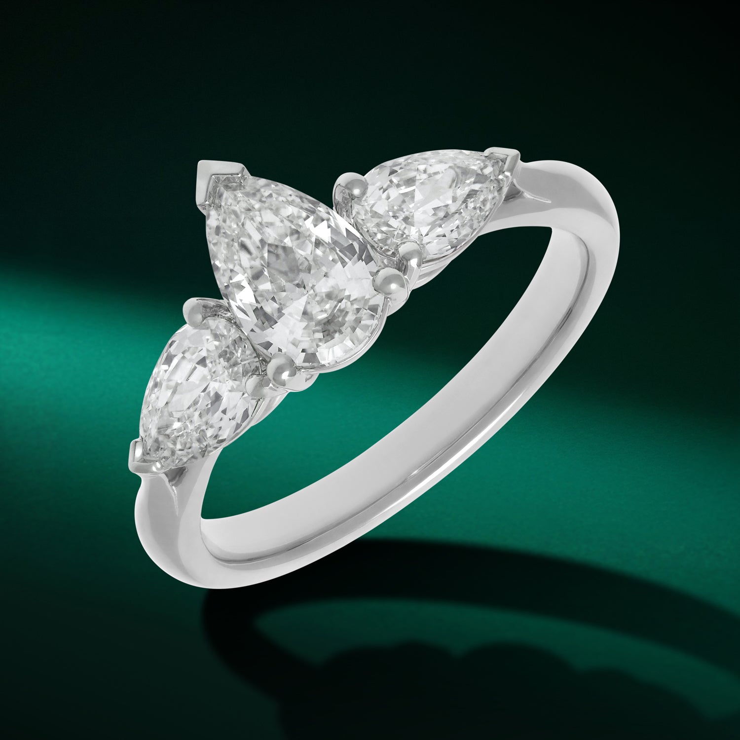 Three-Stone Pear Step-Cut Lab Grown Diamond Ring in 18K White Gold | SKU : 0021961830