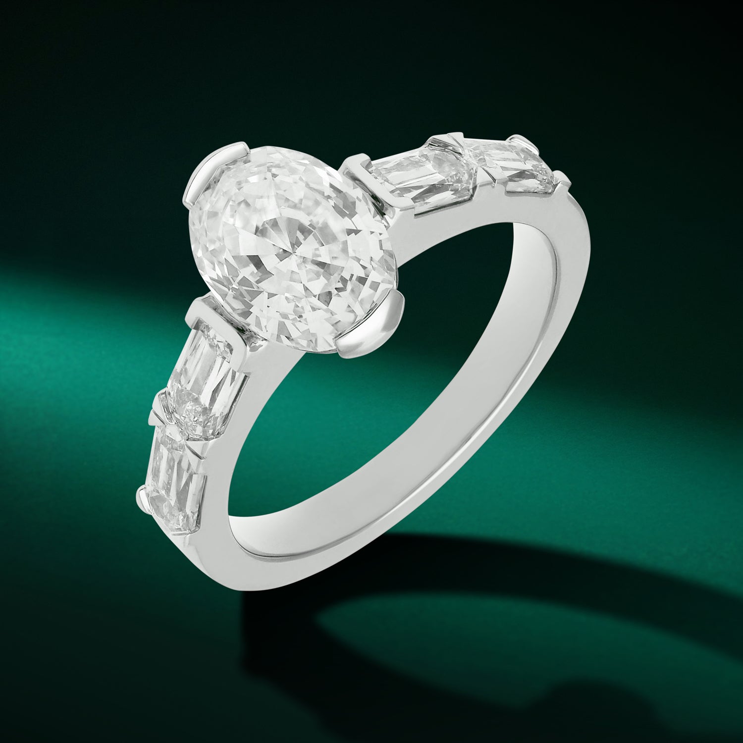 Oval Step-Cut & Elongated Cushion Lab Grown Diamond Ring in 18K White Gold | SKU : 0021966668