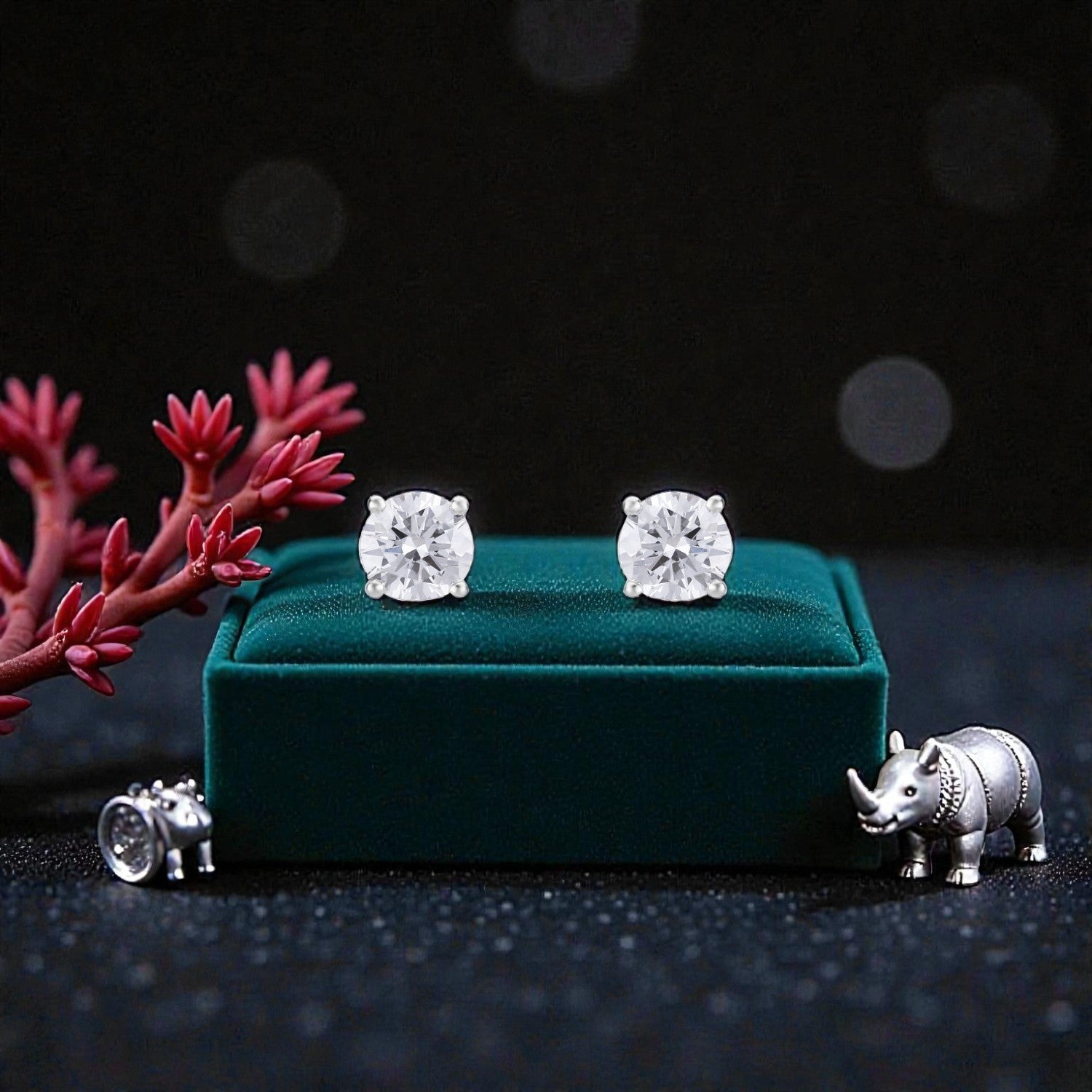 Lab Grown 1.08 Carat Round Brilliant Diamond Stud Earrings in 18 Karat White Gold | SKU : 0005096114
