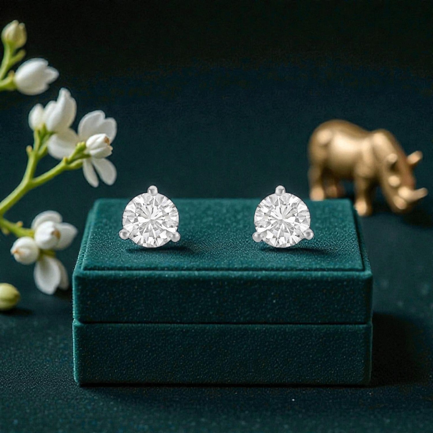Lab Grown 1.57 Carat Round Brilliant Diamond Stud Earrings in 18 Karat Rose Gold | SKU : 0005103867