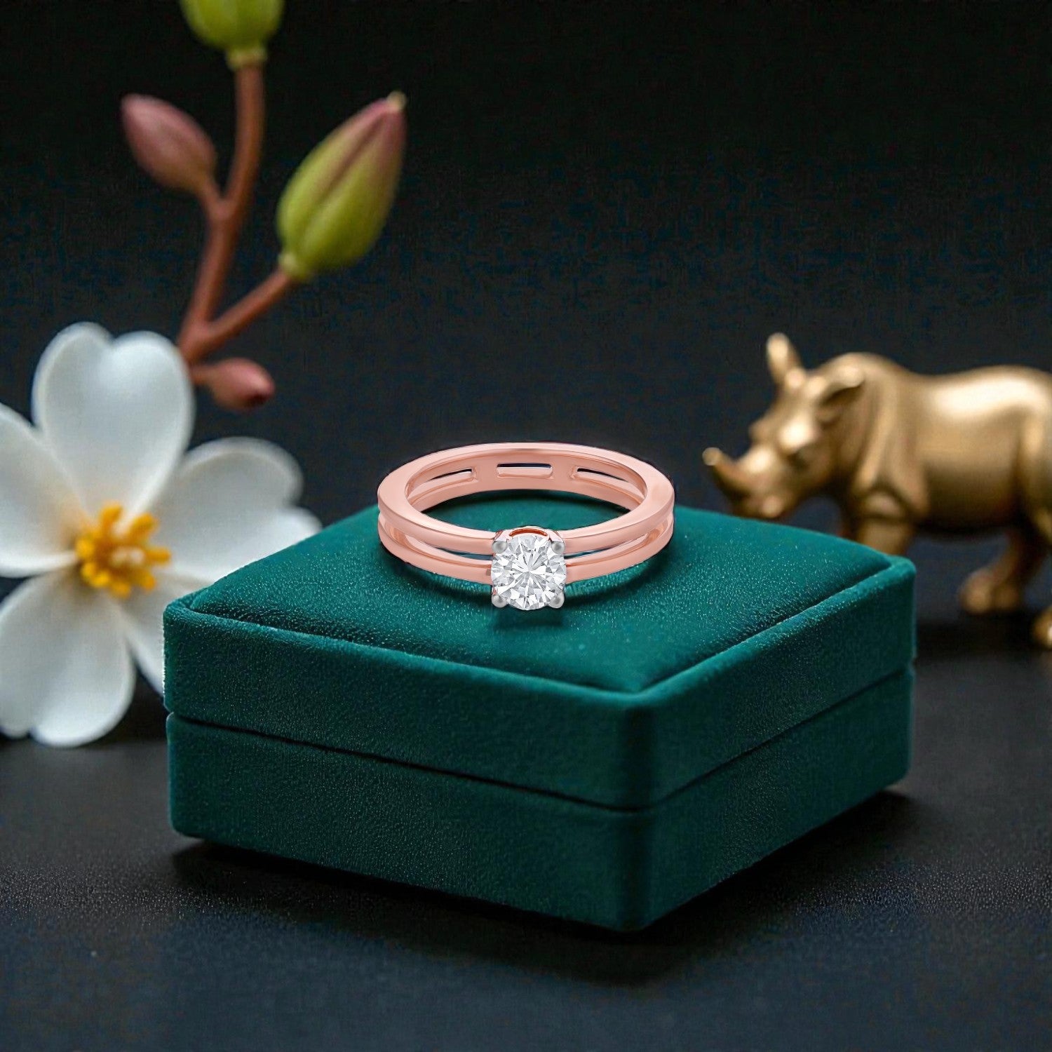 Lab Grown 0.52 Carat Round Brilliant Diamond Solitaire Ring in 18 Karat Rose Gold | SKU : 0005105274