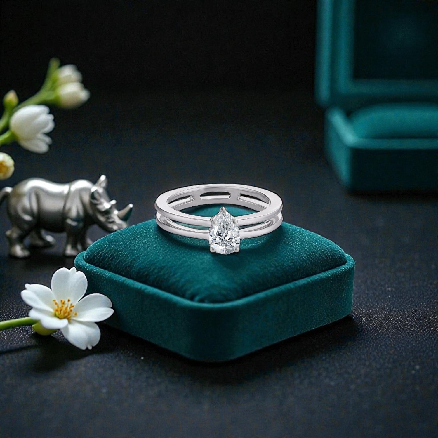 Lab Grown 0.54 Carat Pear Cut Diamond Solitaire Ring in 18 Karat White Gold | SKU : 0005105335