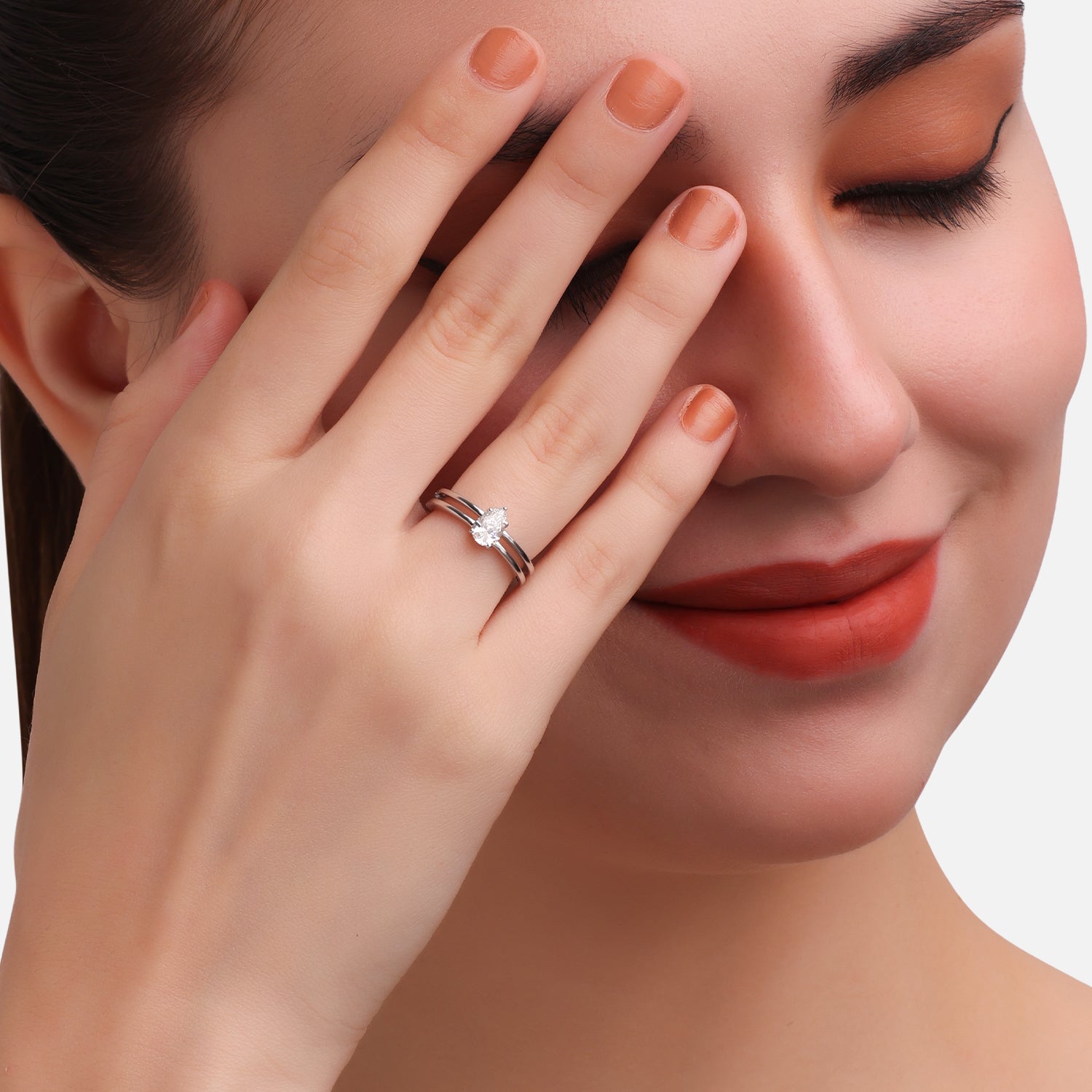 Lab Grown 0.54 Carat Pear Cut Diamond Solitaire Ring in 18 Karat White Gold | SKU : 0005105335