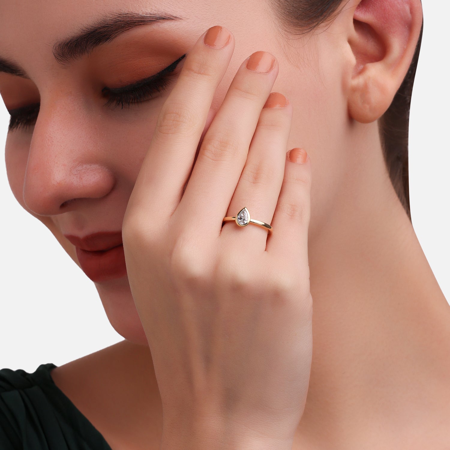 Lab Grown 0.320 Carat Pear Cut Diamond Solitaire Ring in 18 Karat Yellow Gold | SKU : 0005109210