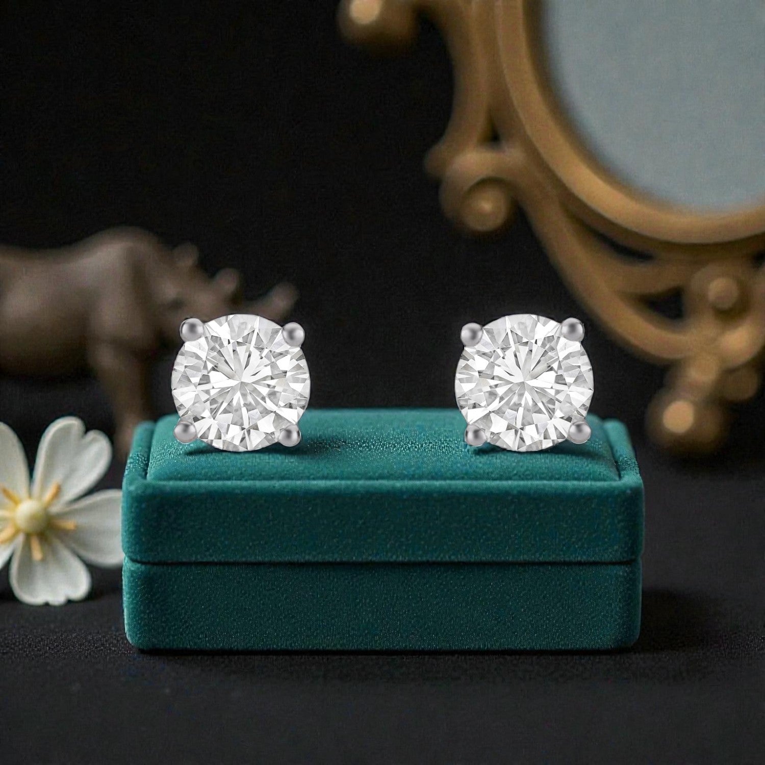 Lab Grown 2.06 Carat Round Brilliant Diamond Stud Earrings in 18 Karat Yellow Gold | SKU : 0005113378