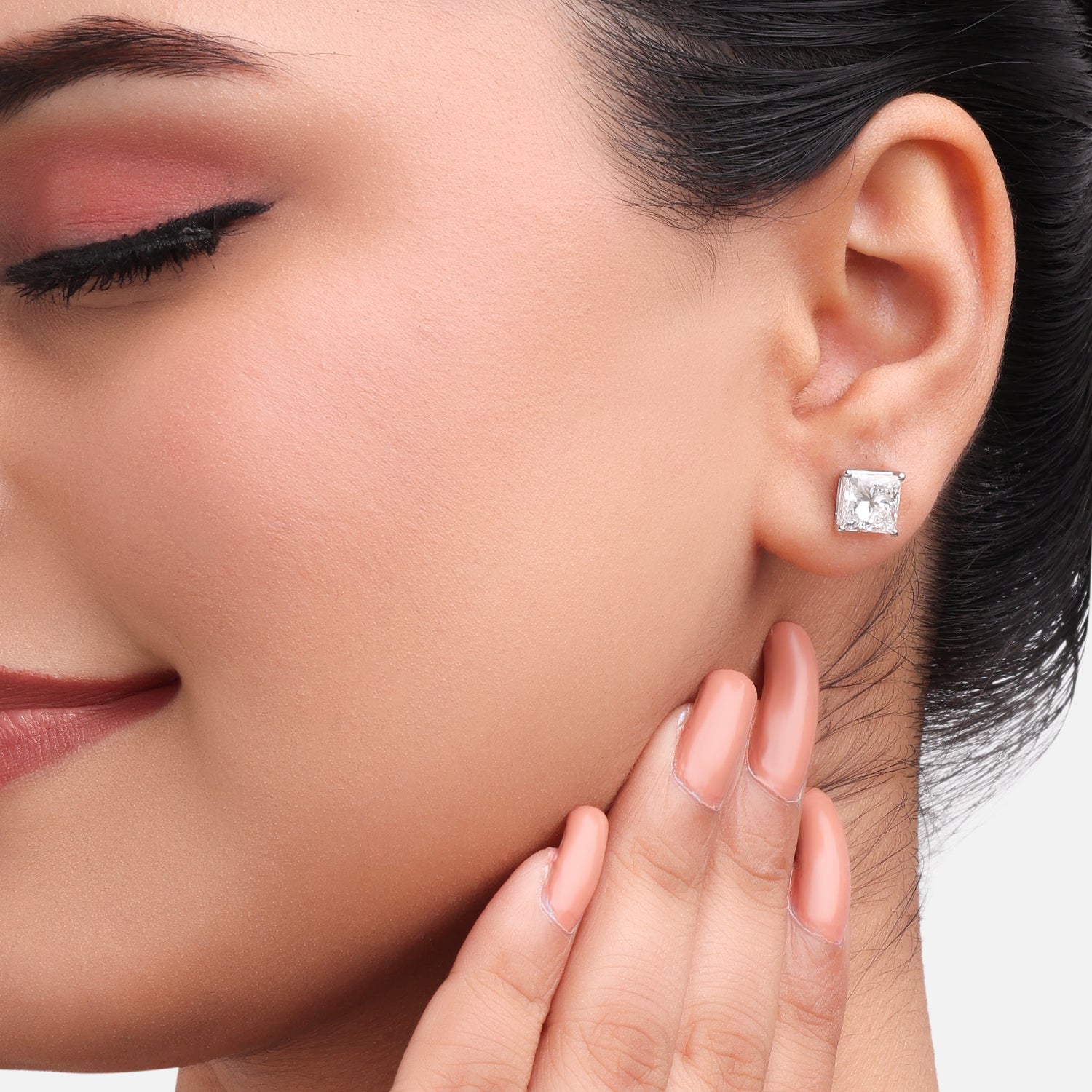 Lab Grown 4.08 Carat Pear Cut Diamond Stud Earrings in 18 Karat White Gold | SKU : 0005124800