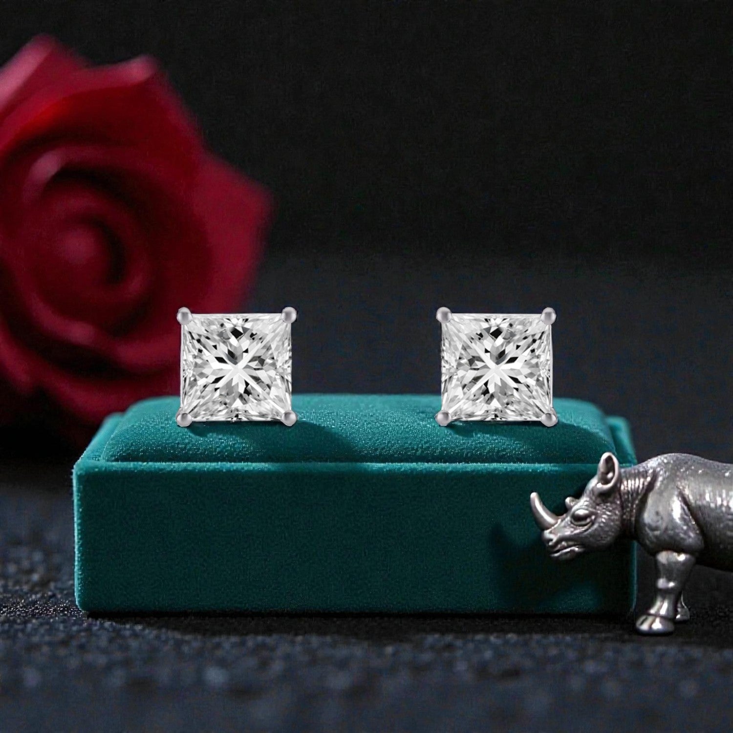 Lab Grown 4.08 Carat Pear Cut Diamond Stud Earrings in 18 Karat White Gold | SKU : 0005124800