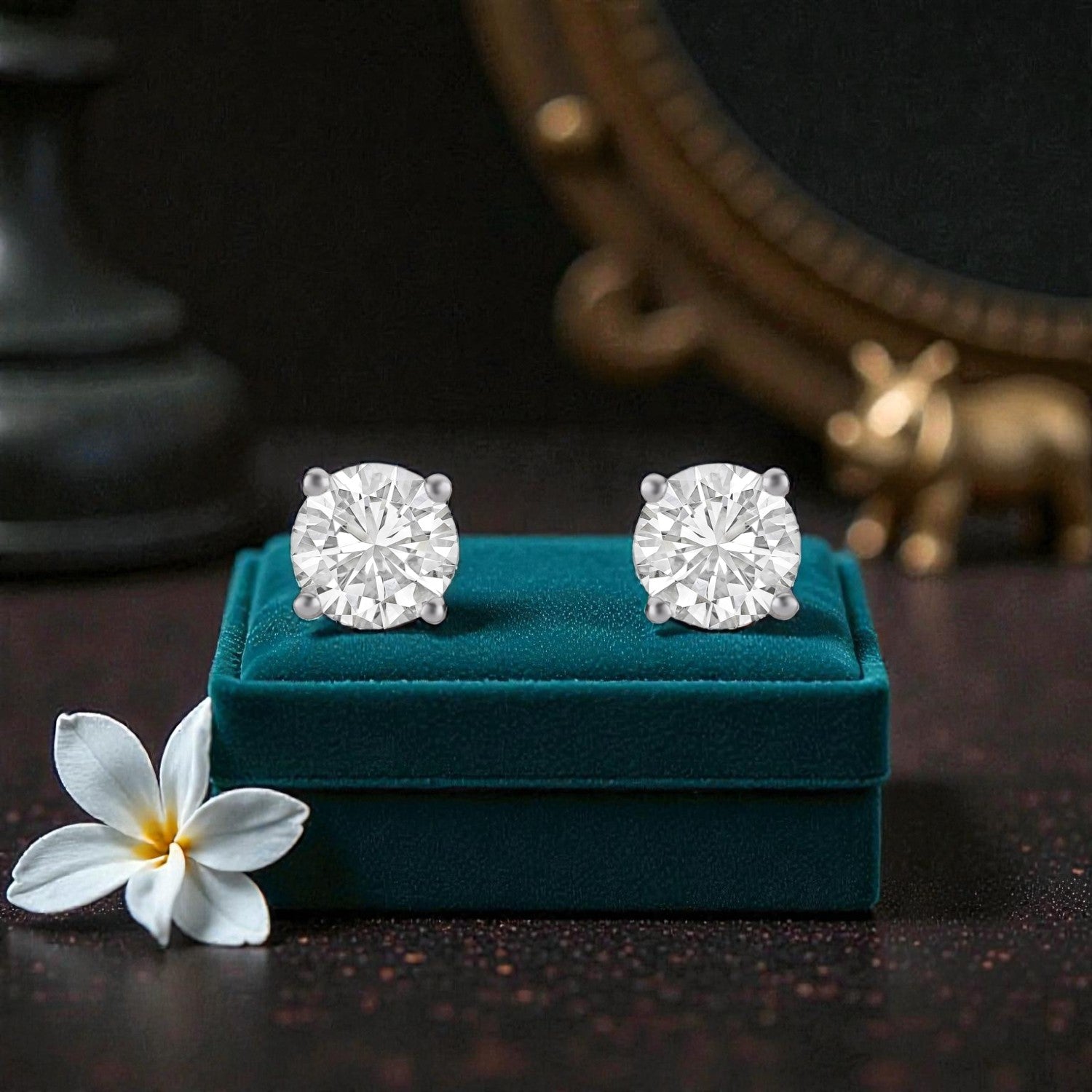 Lab Grown 2.04 Carat Round Brilliant Diamond Stud Earrings in 18 Karat Rose Gold | SKU : 0005124824