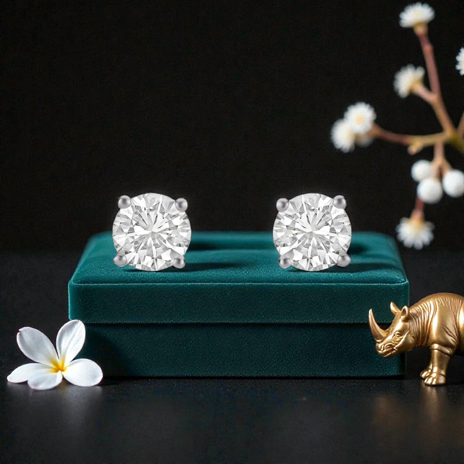 Lab Grown 2.06 Carat Round Brilliant Diamond Stud Earrings in 18 Karat Rose Gold | SKU : 0005124831